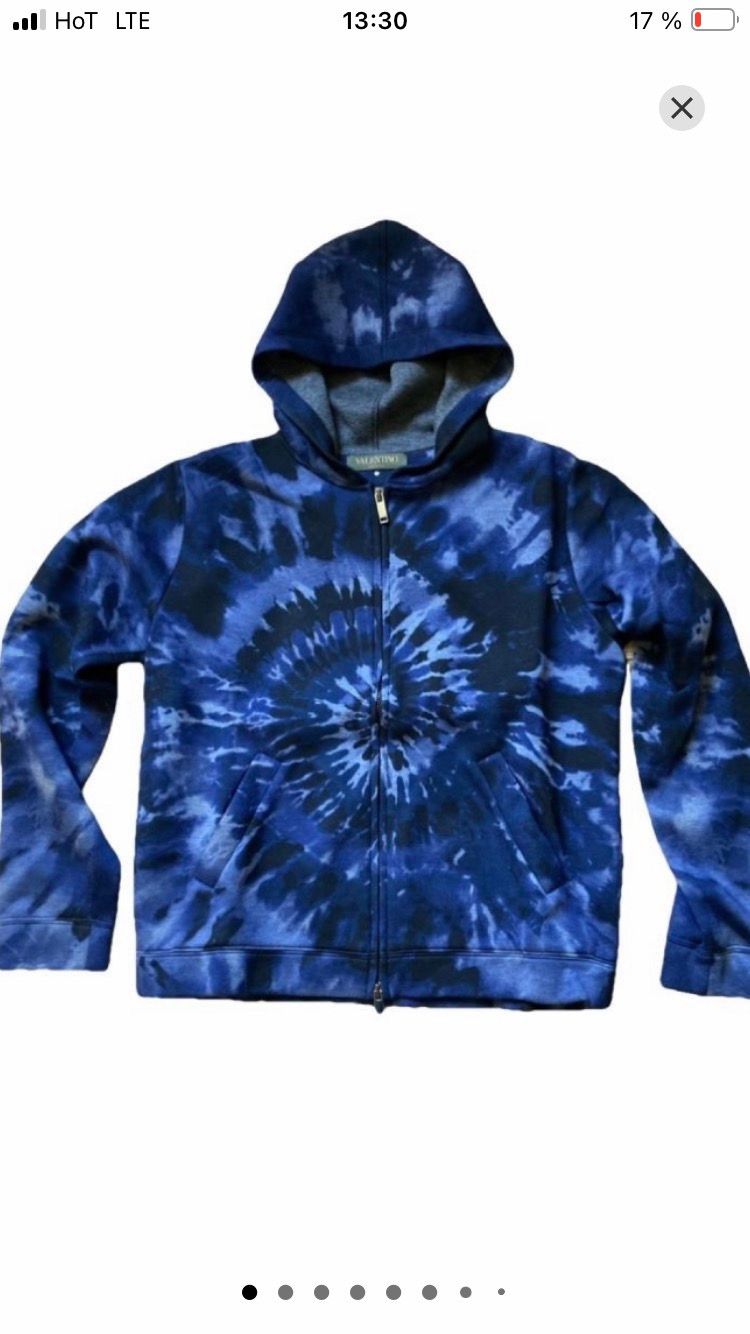 Image of Valentino Valentineo Tie Dye Army Zip Hoodie in Blue, Men's (Size Small)