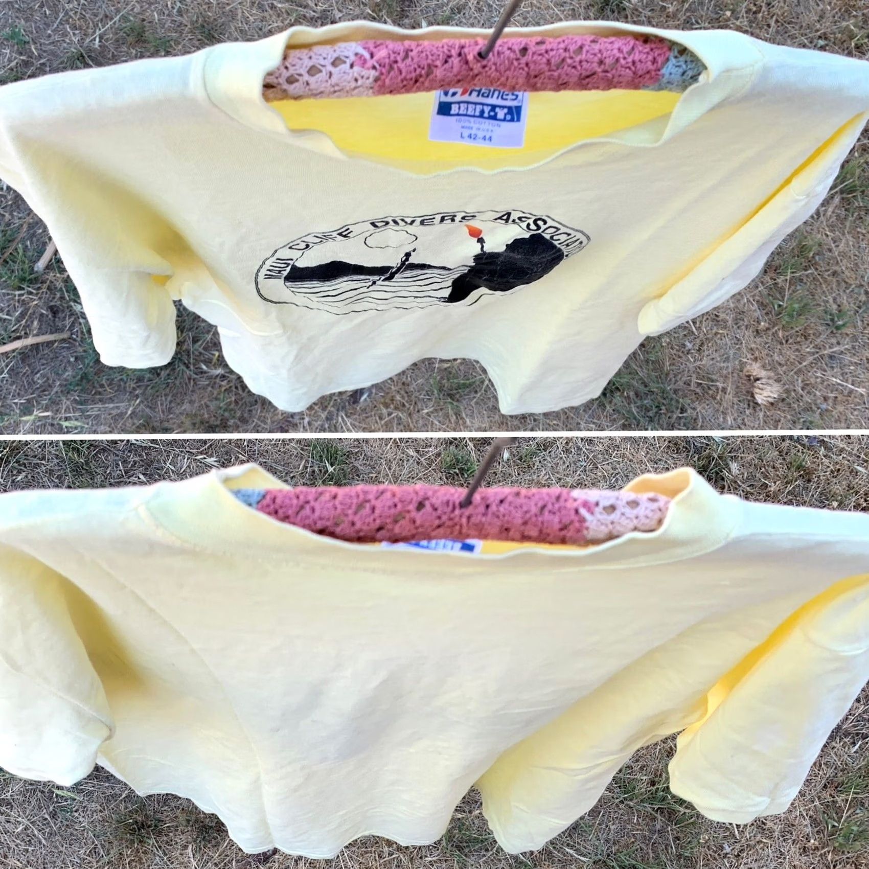 Hanes VINTAGE Maui Cliff Divers Association T Shirt Graphic Tee Single Stitch Size L Mens Yellow 100% Cotton Hanes Beefy-T Hawaii Nature 80s 90s Size US L / EU 52-54 / 3 - 7 Thumbnail