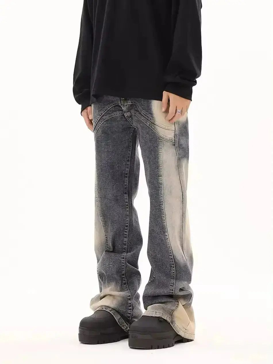 Japanese Brand Design Streetwear Washed Tie Dye Flared Jeans Pants Size US 34 / EU 50 - 1 Thumbnail