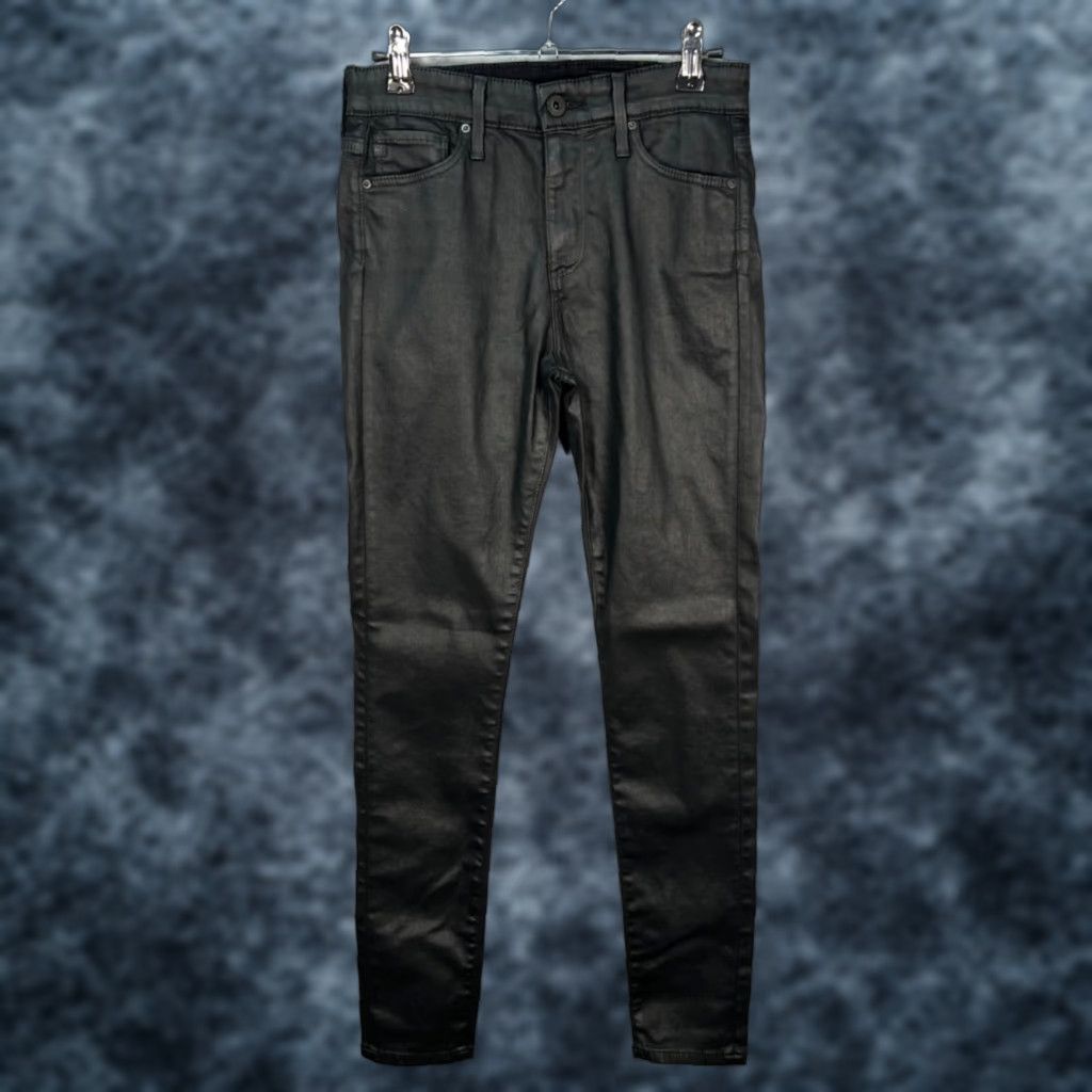 Vintage AG Adriano Goldschmied The Farrah Skinny Ankle High Rise Coated Black Denim Jeans Size 42" / US 20 - 1 Thumbnail