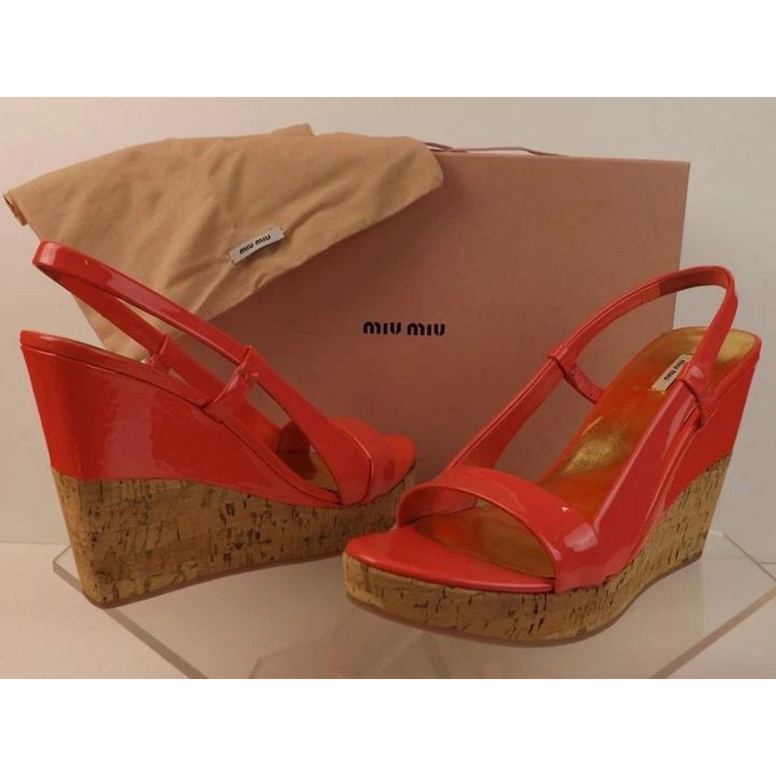 Miu Miu MIU MIU PRADA 5X58 PINK PATENT LEATHER WEDGES SANDALS 38 ITA Size US 8 / IT 38 - 9 Thumbnail