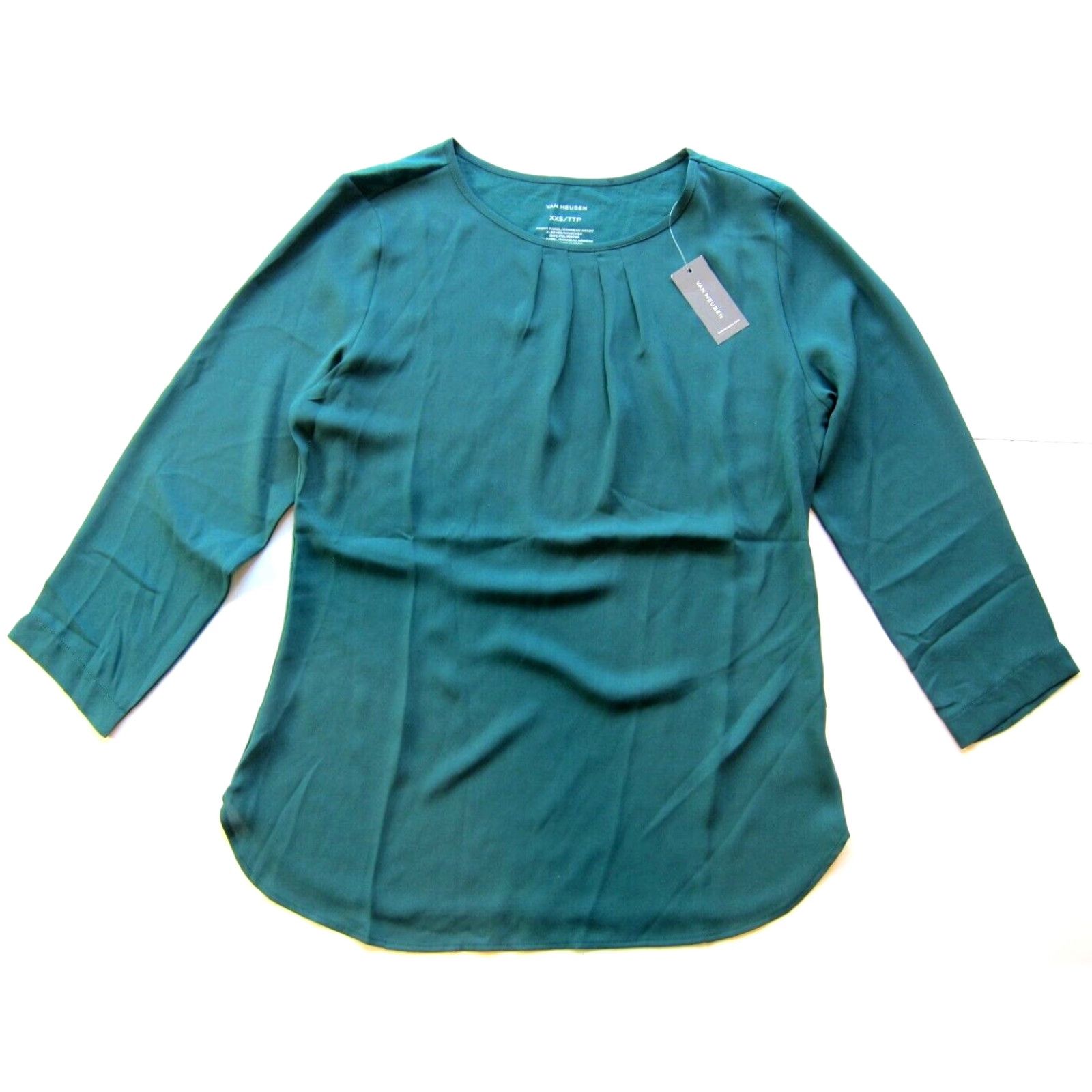 Van Heusen NWT Van Heusen Green 3/4 Sleeve Round Neck Tunic Blouse Woman XXS Size XXS / US 00 / IT 34 - 2 Thumbnail