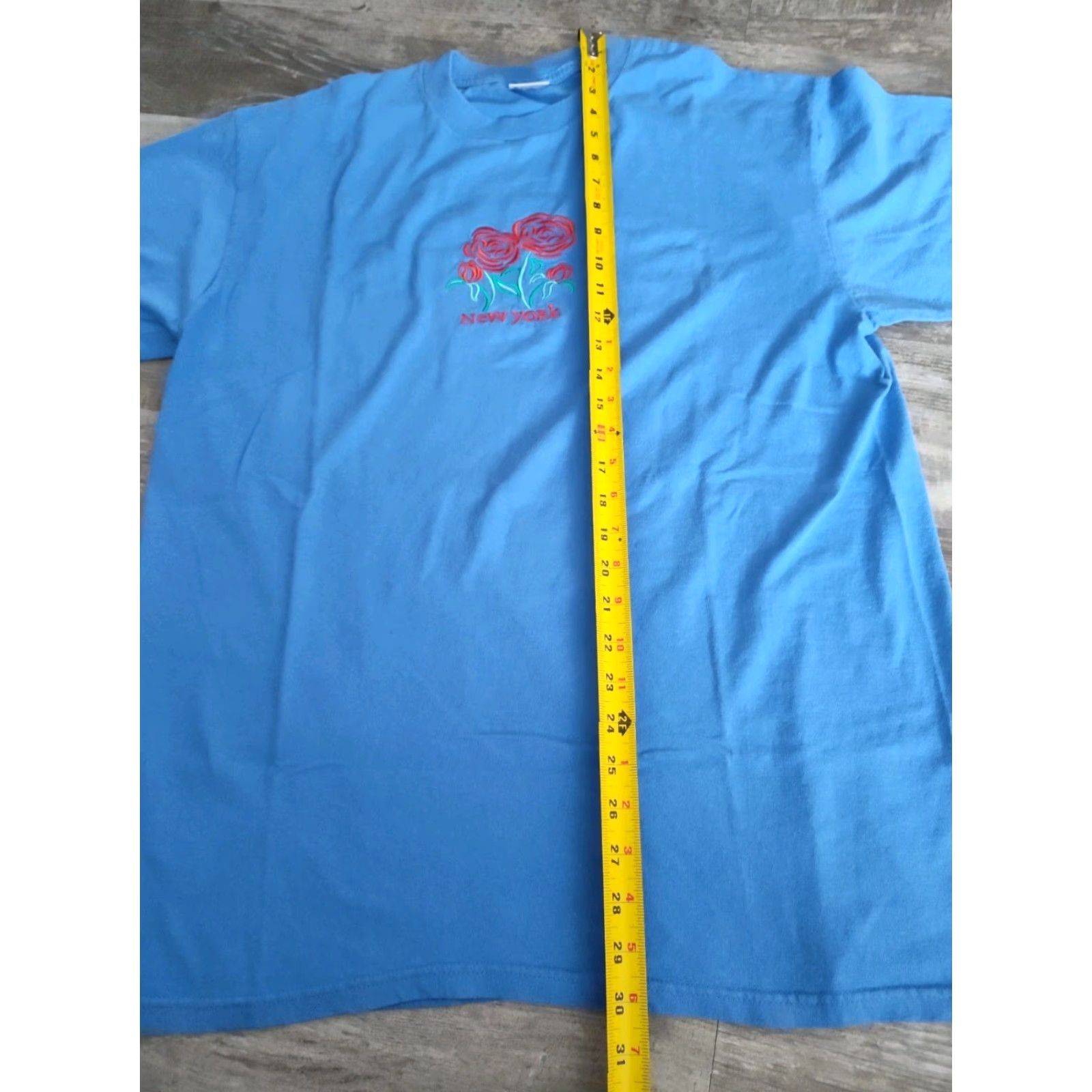 Anvil VINTAGE Anvil New York T-Shirt Unisex Adults XL Blue Floral Embroidered 90s Crew Neck Short Sleeve USA Made Size US XL / EU 56 / 4 - 7 Thumbnail