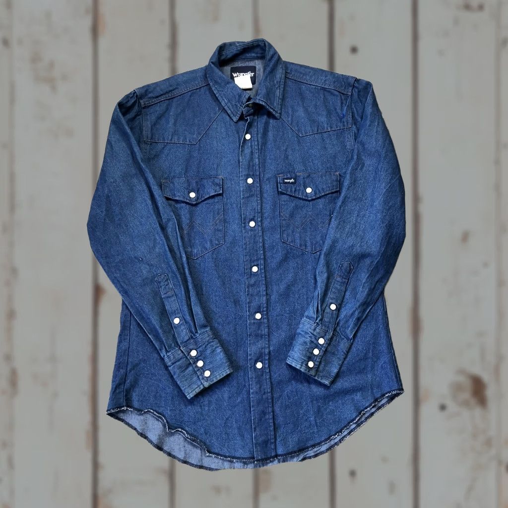Wrangler Wrangler Denim Western Shirt Mens Medium Pearl Snap Long Sleeve Cowboy MS70119 Denim Blue/Blue Indigo Cotton Button-Up Size US M / EU 48-50 / 2 - 1 Thumbnail