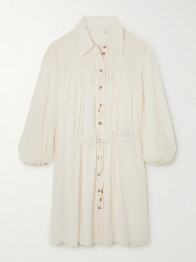 Chloe oc11z0525 Tiered Embellished Crepon Mini Shirt Dress Size S / US 4 / IT 40 - 1 Thumbnail