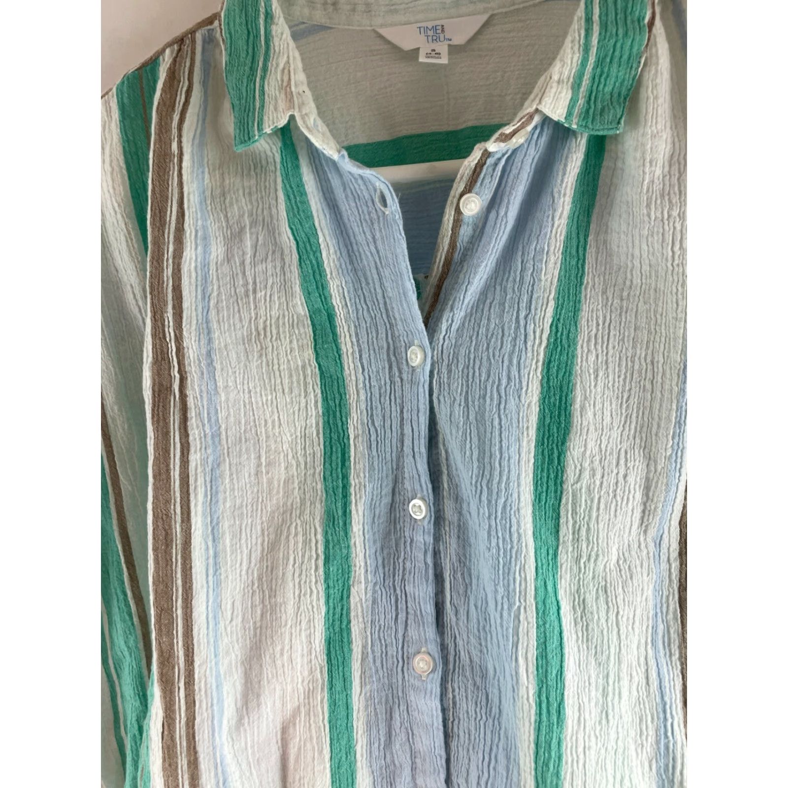 Vintage Time And Tru Blouse Shirt Women's S White Striped Cap Sleeve Buttoned Casual Breathable Size S / US 4 / IT 40 - 3 Thumbnail