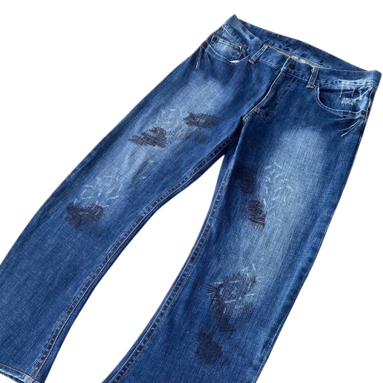 291295=Homme JAPAN 291295=HOMME Curved Leg Grunge Aesthetic Repair Denim Size US 30 / EU 46 - 3 Thumbnail