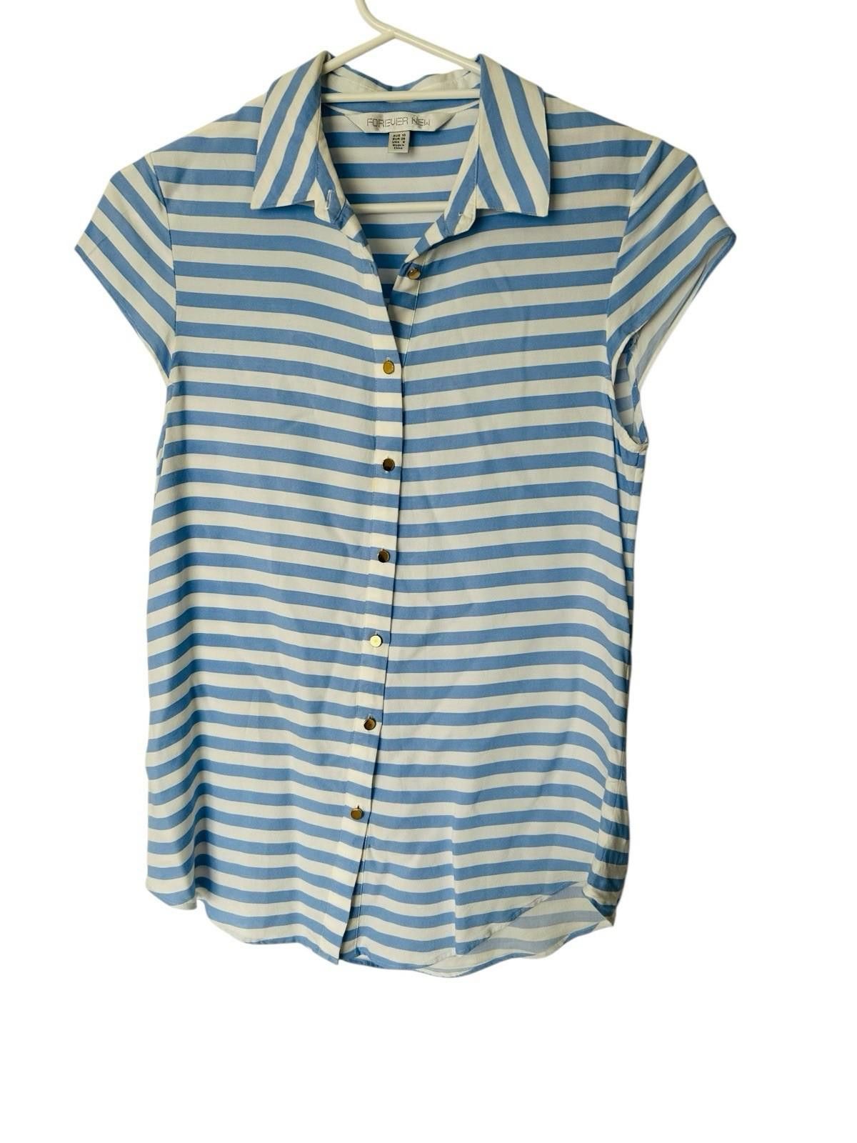 Designer FOREVER NEW Casual Shirt Top Striped Short Sleeve - Sz 10 Size XS / US 0-2 / IT 36-38 - 5 Thumbnail