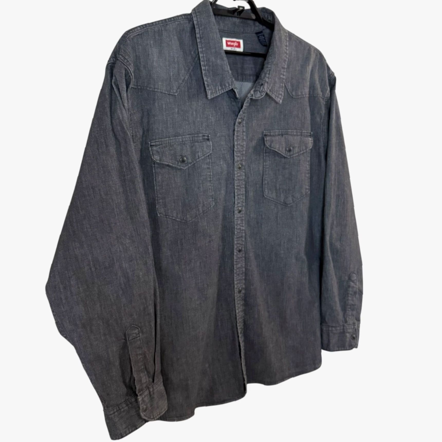 Wrangler Wrangler Shirt Gray Denim 3XL Pearl-Snap Western Button-Up Long-Sleeve Men's Size US XXL / EU 58 / 5 - 3 Thumbnail