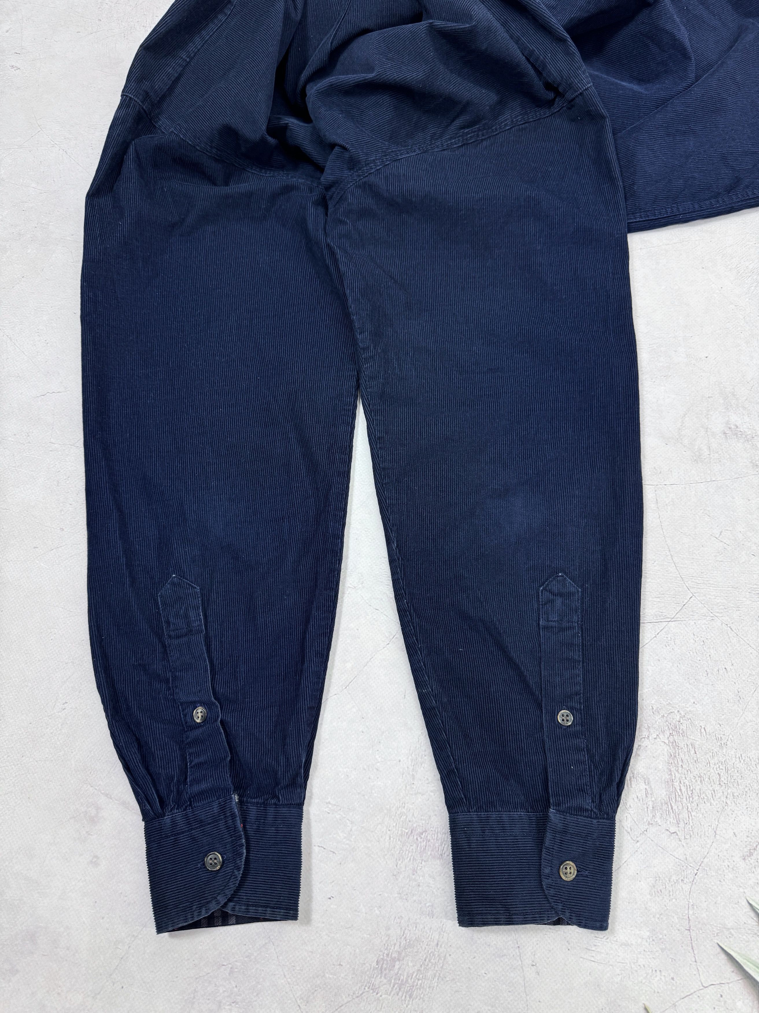 Burberry × Vintage Burberrys Corduroy Shirt Dark Blue & Nova Check Cuffs Size US L / EU 52-54 / 3 - 14 Thumbnail