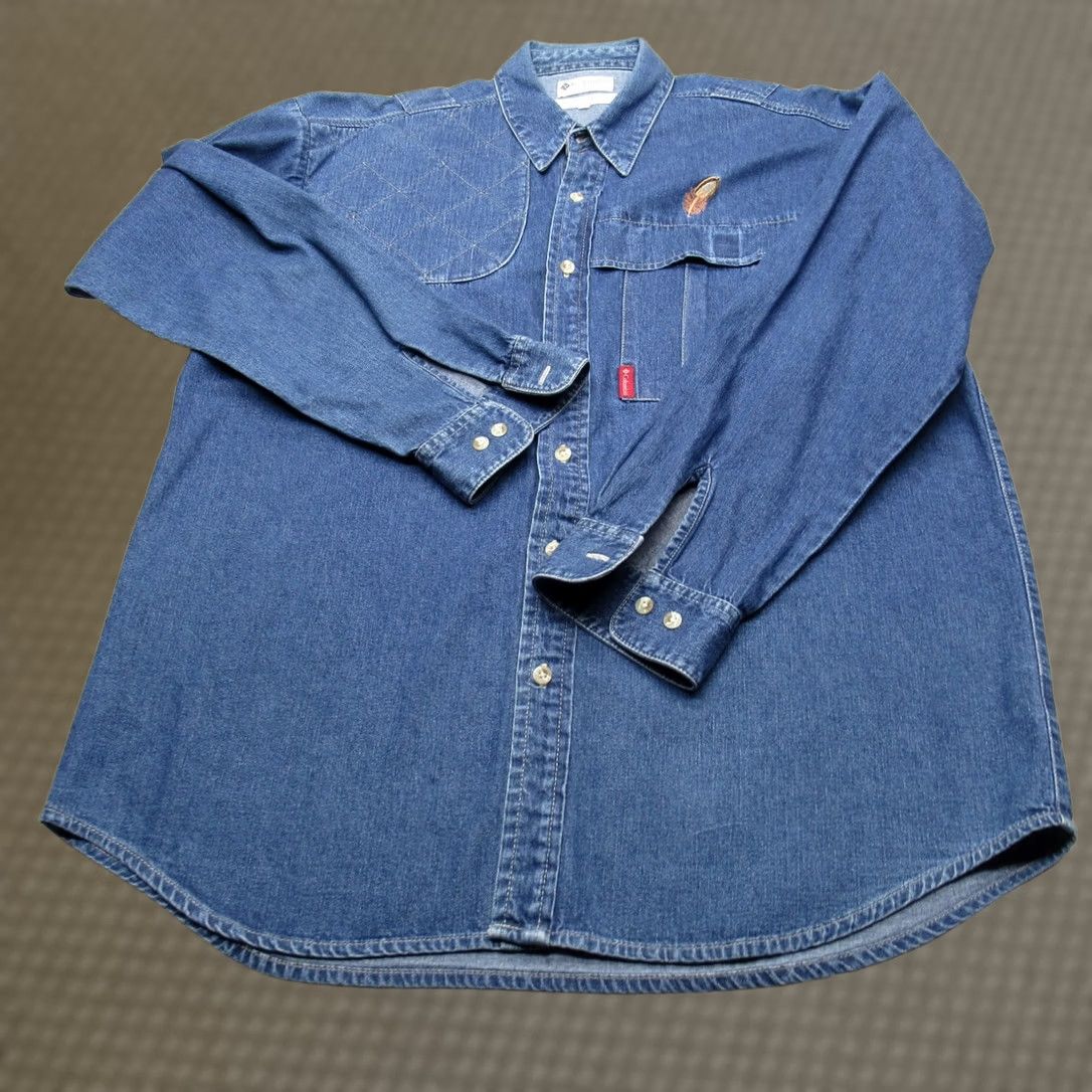 Vintage Columbia Shirt Mens Large Blue Cotton Denim Long Sleeve Button Up Pocket Size US L / EU 52-54 / 3 - 1 Thumbnail