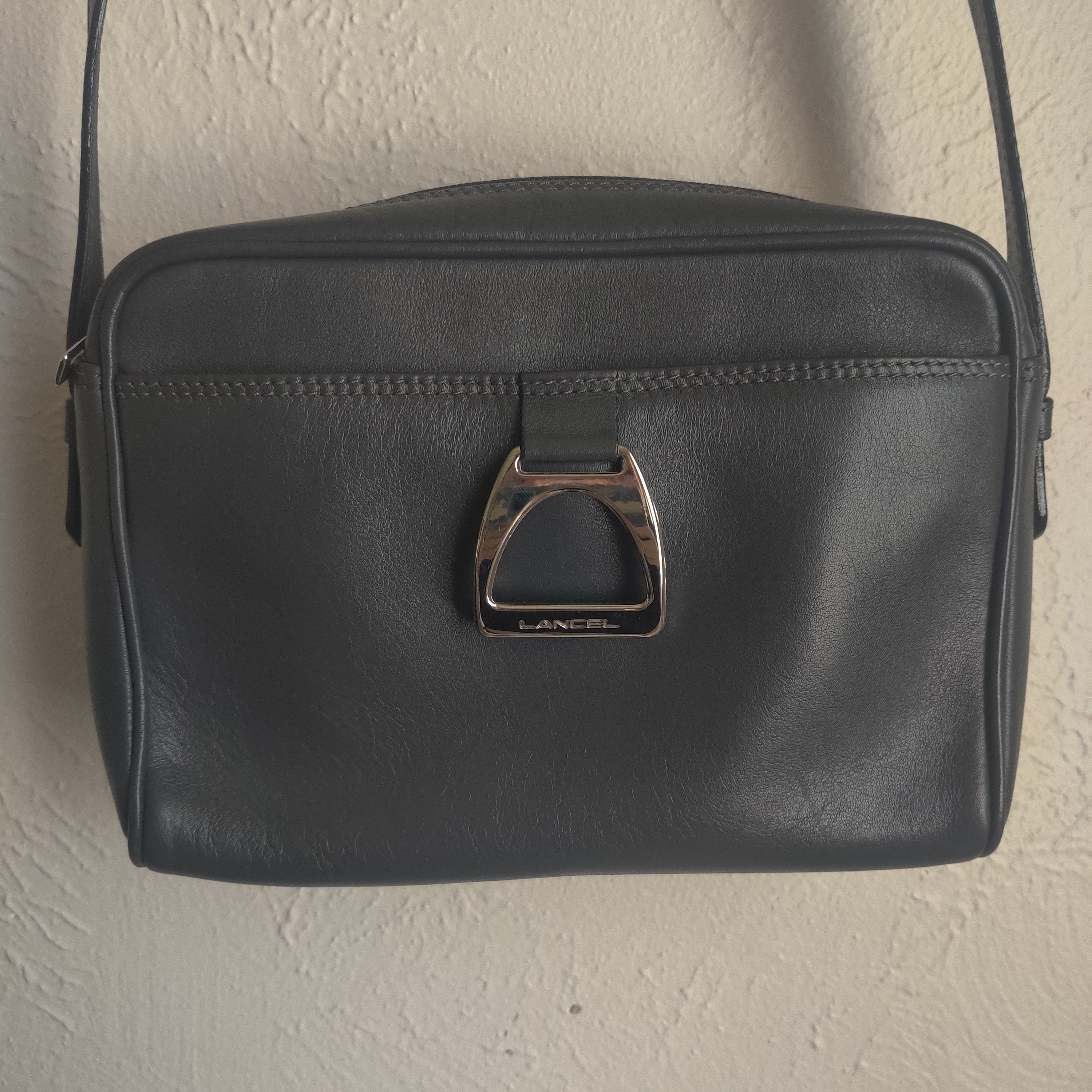 Vintage Lancel Paris Leather Y2K Crossbody Camera Bag in Grey, Women's