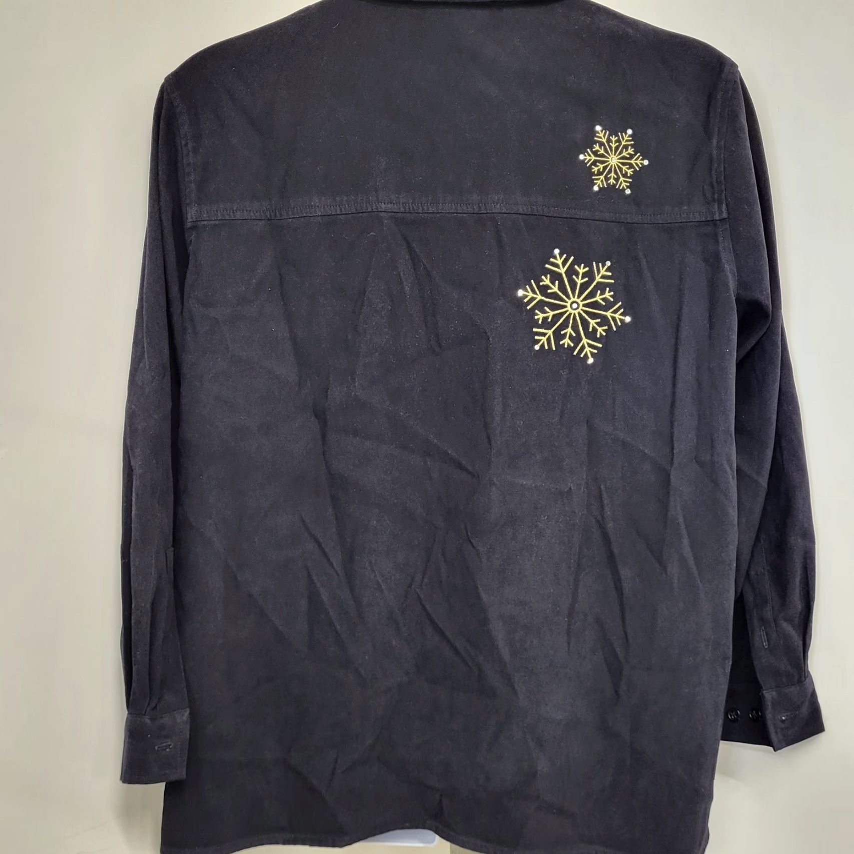 Quacker Factory VINTAGE Quacker Factory Shirt Jacket Women 1X Black Gold Snowflakes Long Sleeve Button-Up Embroidered Christmas Holiday Size XL / US 12-14 / IT 48-50 - 5 Thumbnail