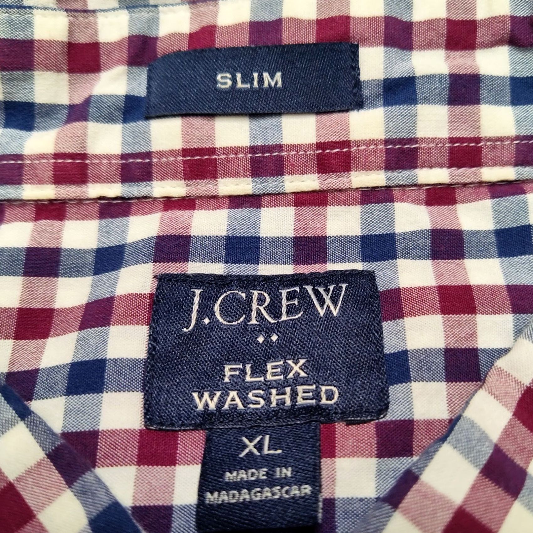 J.Crew J.CREW FLEX WASHED Slim Men XL Burgundy Blue Check L/S Button-Up Shirt Size US XL / EU 56 / 4 - 7 Thumbnail