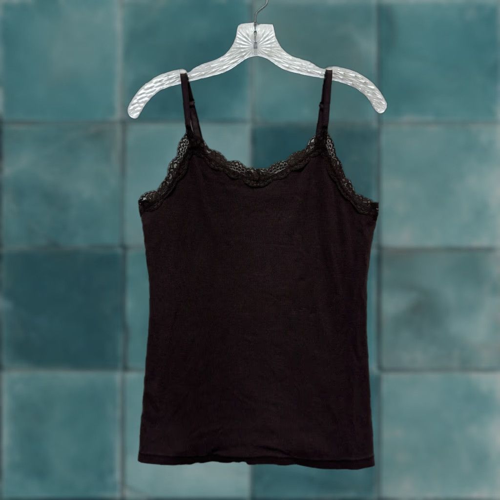 Faded Glory Y2K Vintage Camisole Tank Top L Brown Knit Lace Grunge Whimsigoth Boho Fairy Shirt Mens Girls Womens? Size L / US 10 / IT 46 - 1 Thumbnail