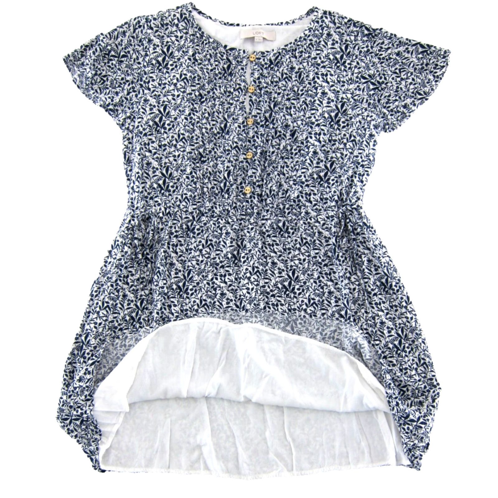 Ann Taylor Ann Taylor Dress M Blue White Floral Short Sleeve Sheath Smock Sun Size 32" / US 10 / IT 46 - 5 Thumbnail