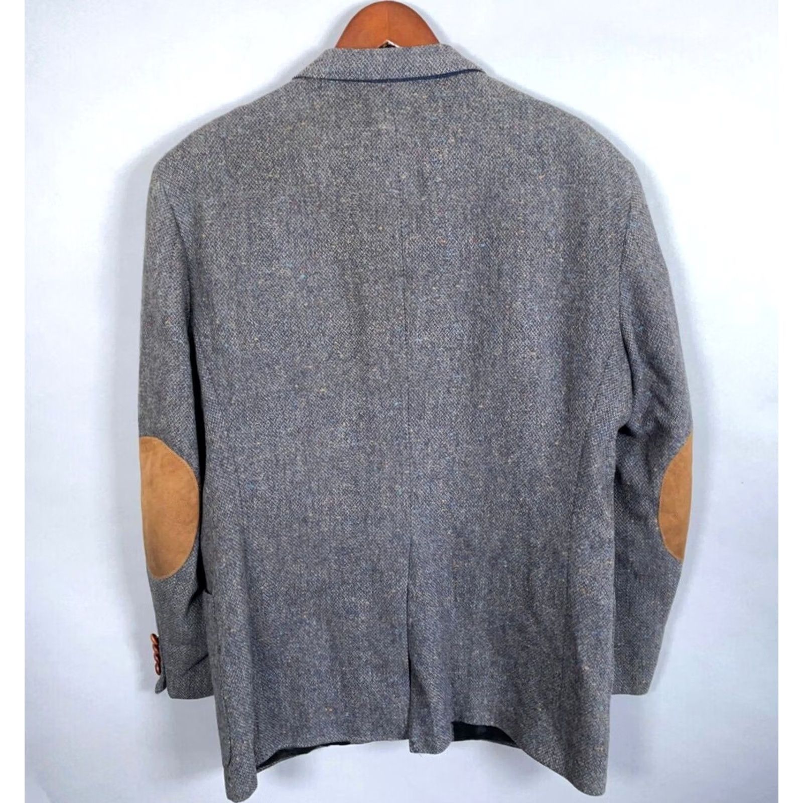 Stafford VINTAGE Stafford Blazer Single-Breasted Gray Wool Tweed 2-Button Elbow Patches 44 Regular Mens Size 44R - 2 Thumbnail
