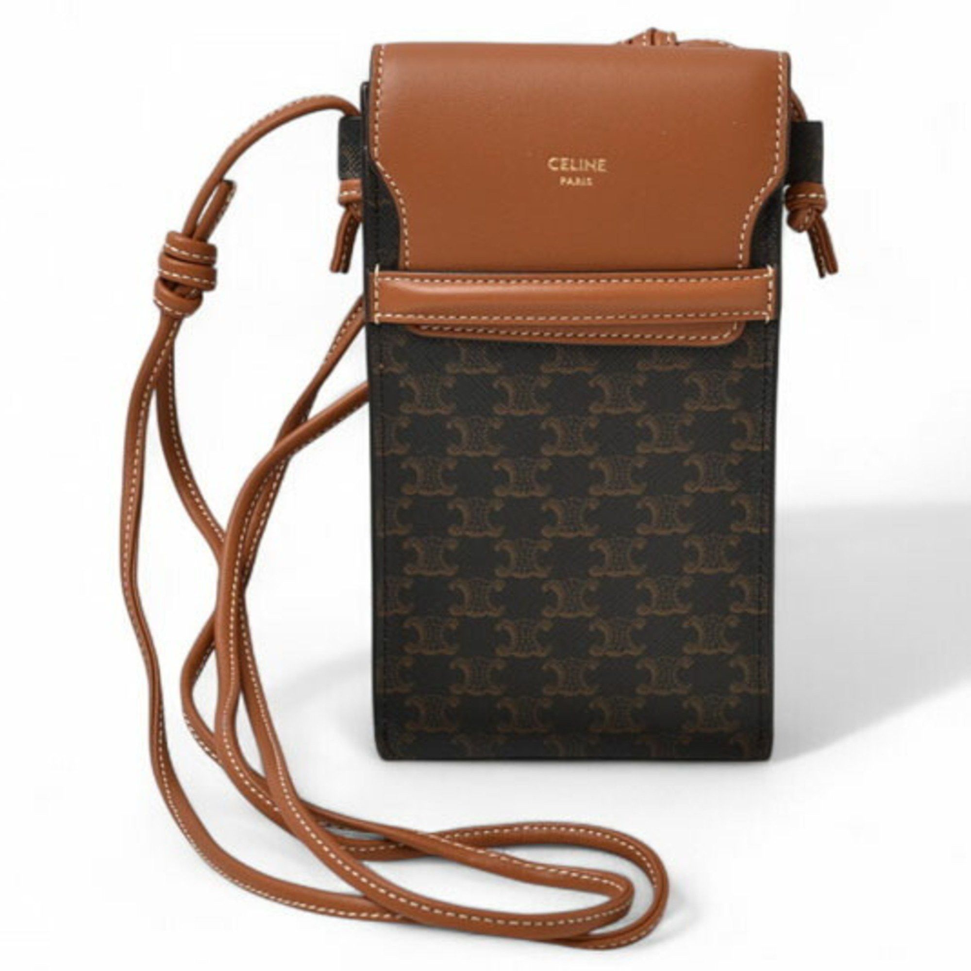 Celine Shoulder Bag Phone Pouch Triomphe Brown Celine 10G332Cqd 04Lu Phone Pouch With Flap Tan Smartphone Case Unisex, Women's