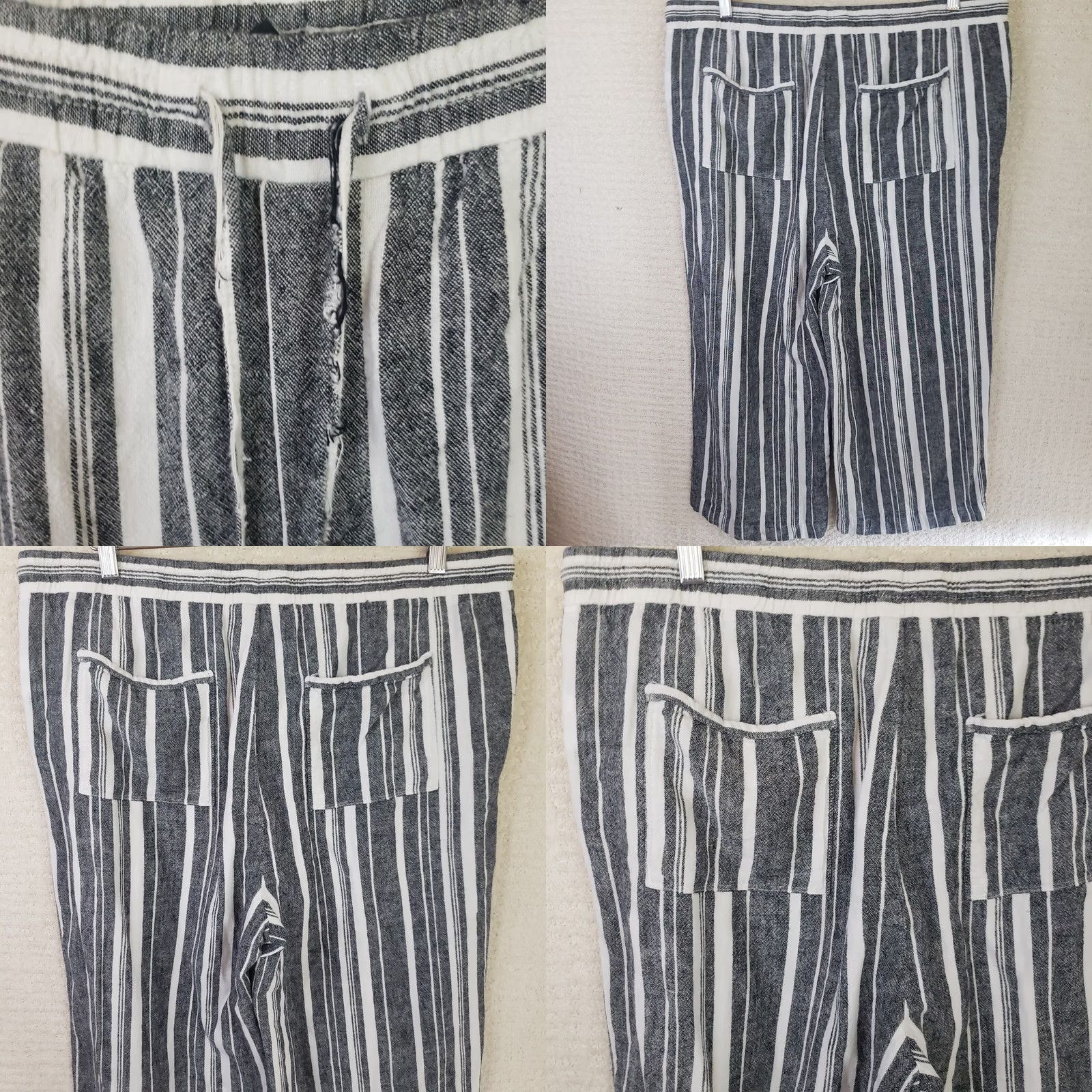 Ellen Tracy VINTAGE Ellen Tracy Womens Plus 1X Palazzo Pant Stripe Linen Blend Drawstring Wide Leg Size 40" / US 18 - 8 Thumbnail
