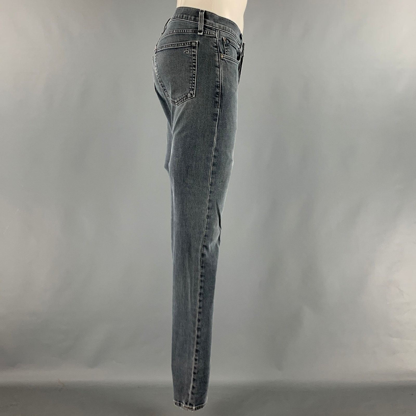 Rag & Bone RAG & BONE 31 Grey Cotton Polyurethane Slim Button Fly Jeans Size US 31 - 2 Thumbnail