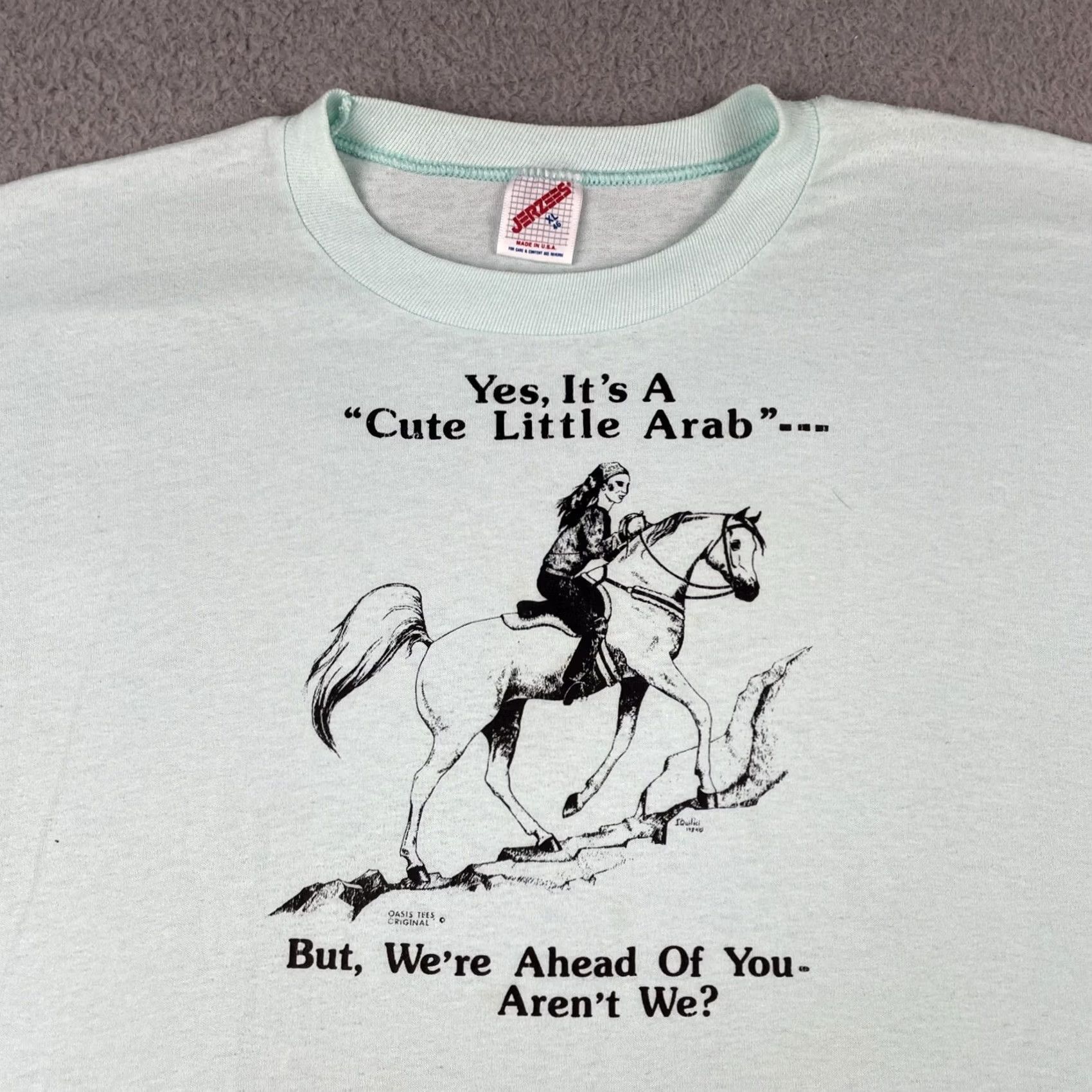 Jerzees VINTAGE Jerzees Shirt XL Made In USA Little Arab Horse Back Rising Yes It’s A Cute Blue Mens Size US XL / EU 56 / 4 - 2 Thumbnail