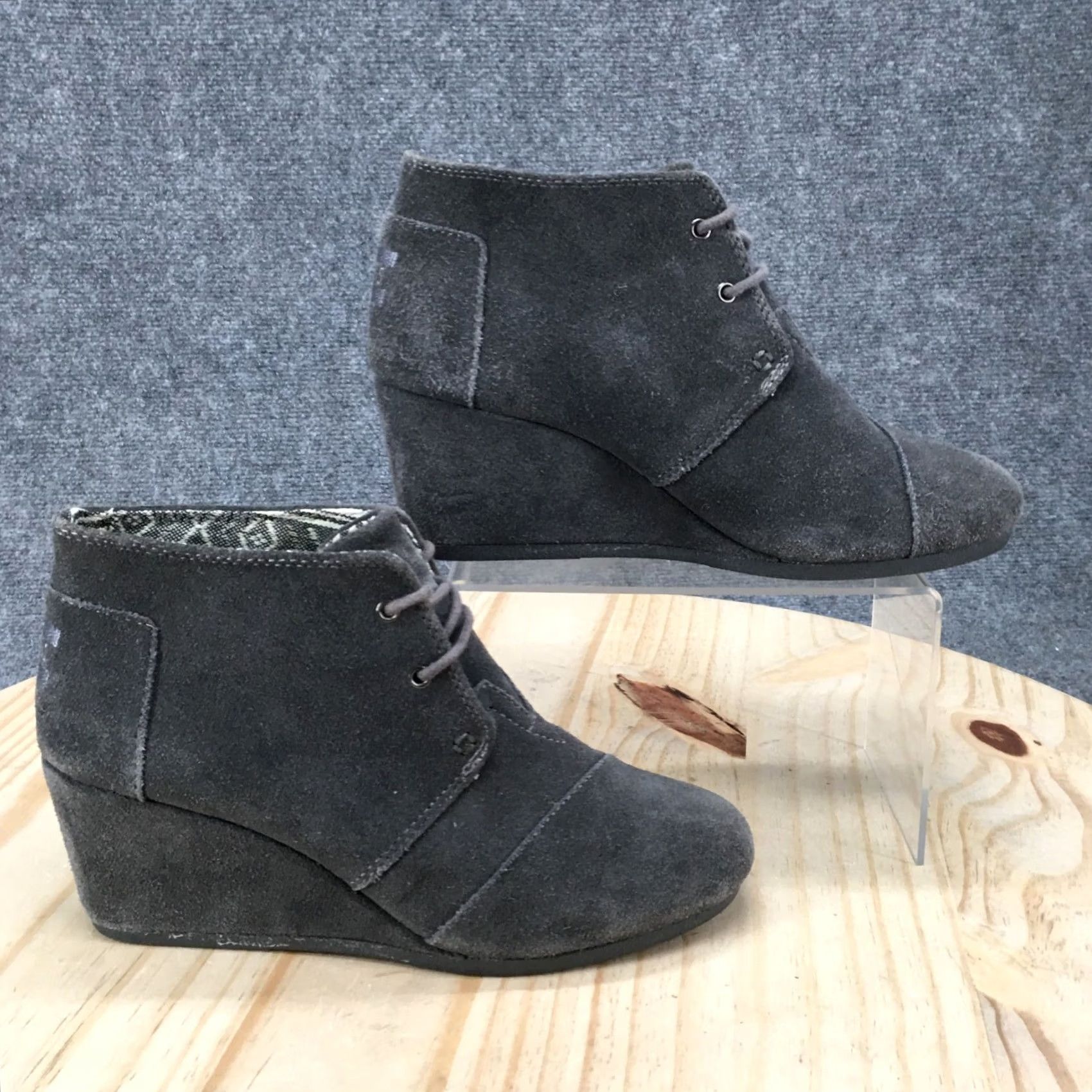 Toms TOMS Boots Womens 8.5 Desert Gray Lace Up Comfort Wedge Heels Ankle Top Bootie Mens? Size M / US 6-8 / IT 42-44 - 2 Thumbnail