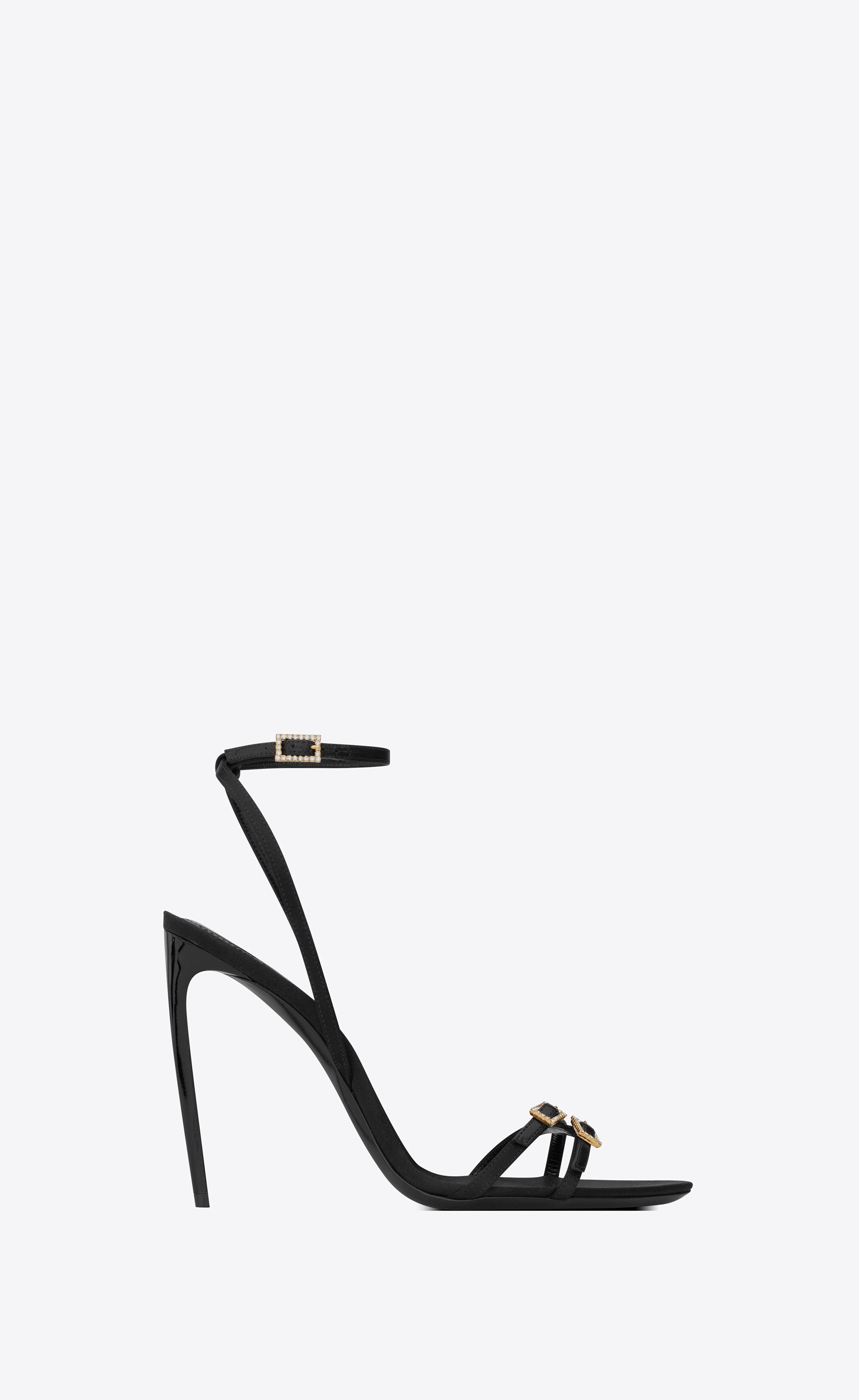 Saint Laurent Paris o1s1wg111224 Cassie Sandals in Crepe Satin in Black Size US 9 / IT 39 - 1 Thumbnail