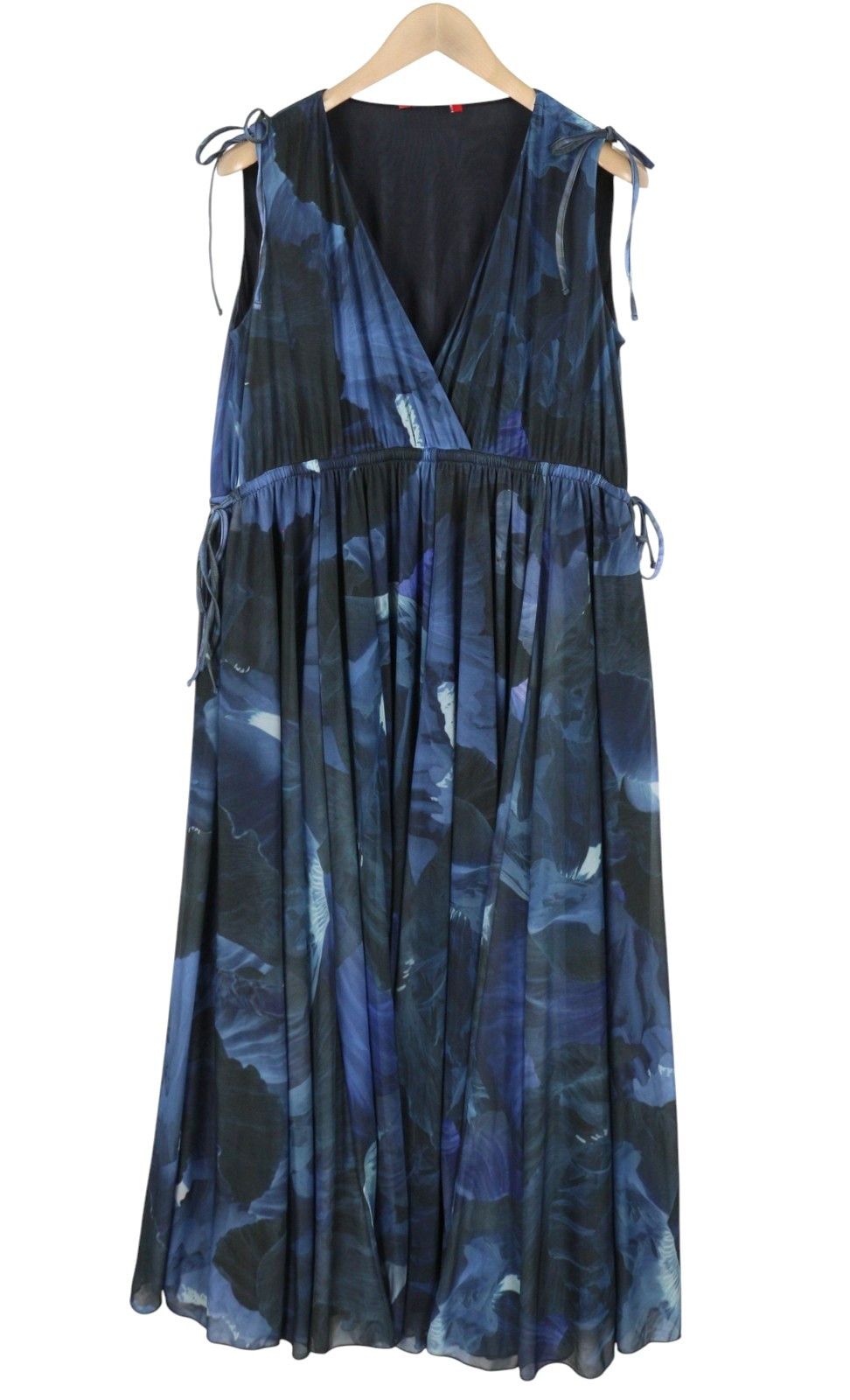 MAX&Co. M Dark Blue Floral Print V-Neck Sleeveless Midi Dress 89036 Size M / US 6-8 / IT 42-44 - 4 Thumbnail
