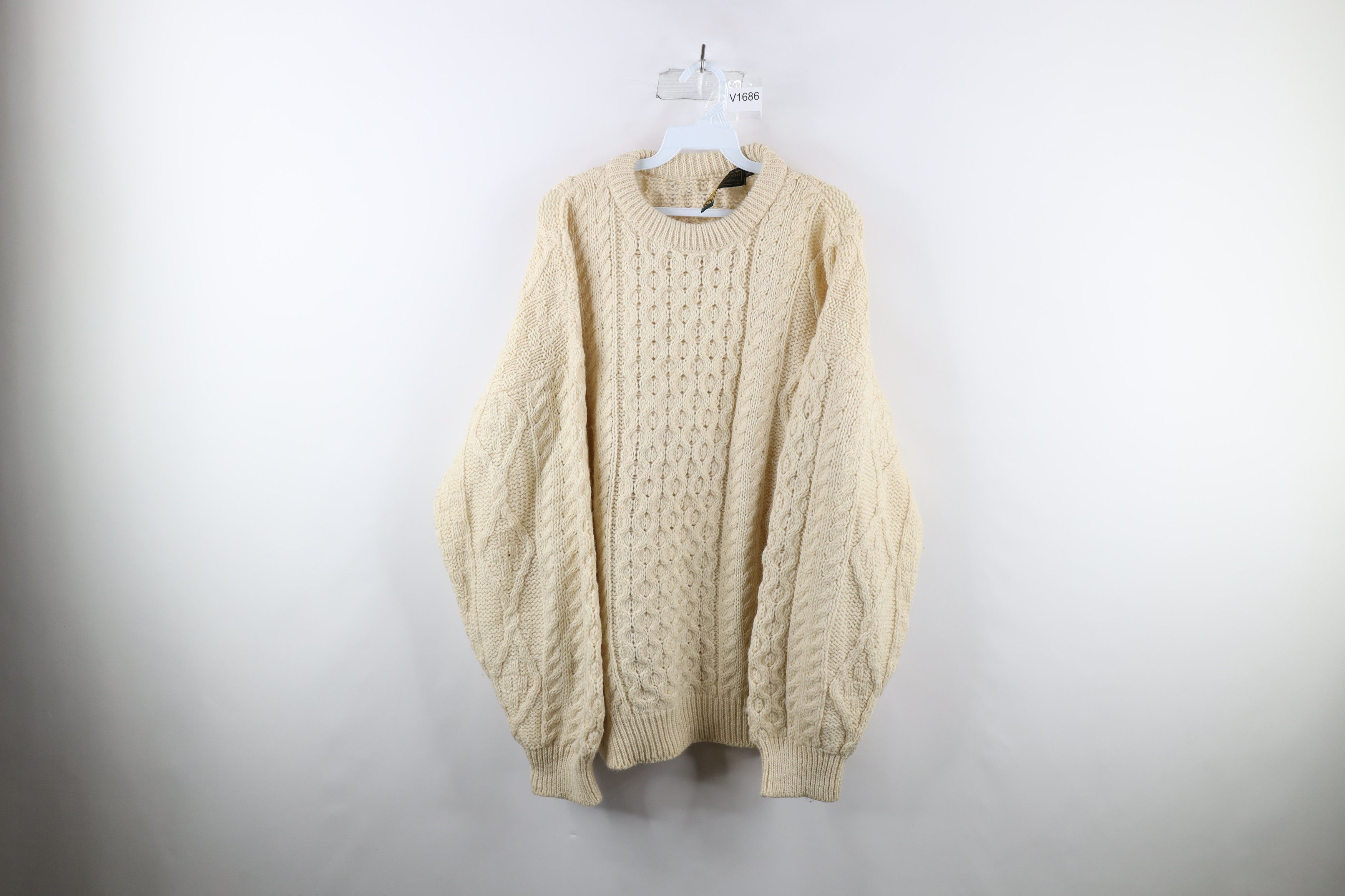 image of Vintage 90's Streetwear Donegal Cable Knit Fisherman Sweater in Ivory, Men's (Size XL)