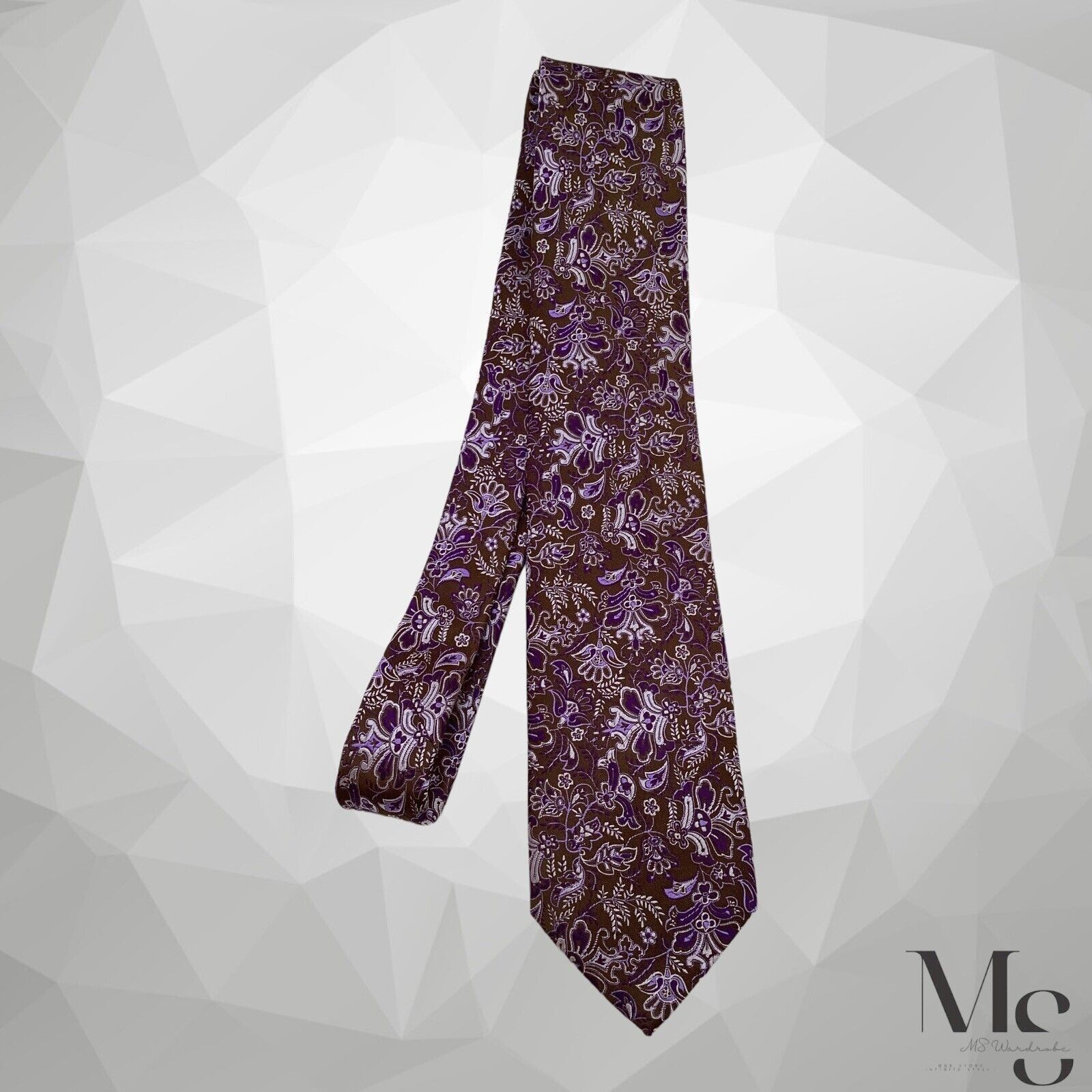 Eton ETON Brown Purple Floral Luxury Silk Tie Made in England W: Size ONE SIZE - 4 Thumbnail