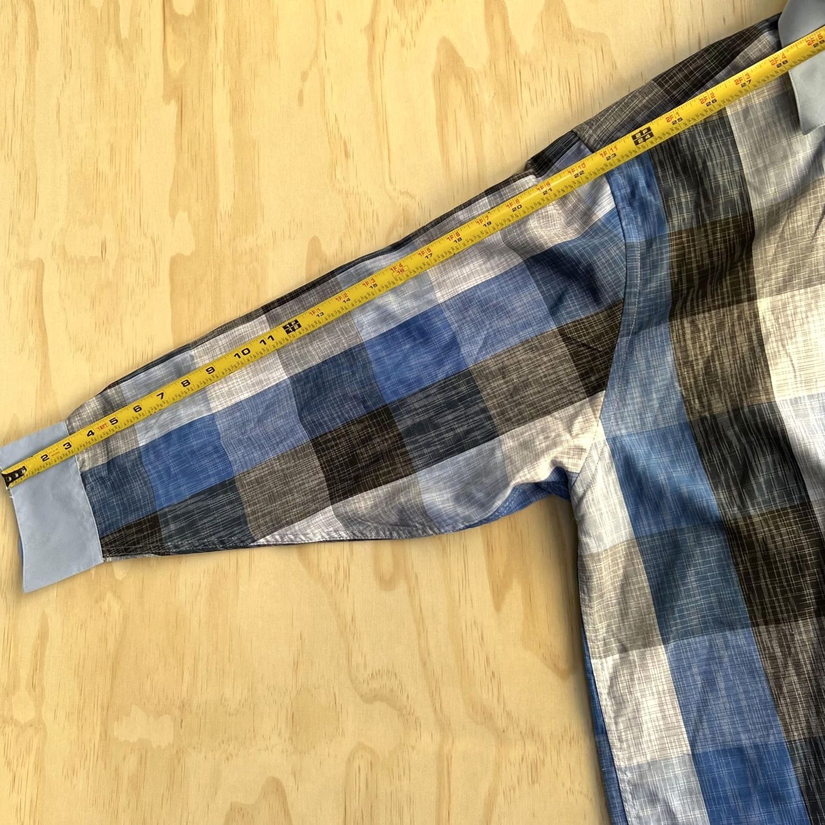 Vintage Gino Lussari Dress Shirt Mens 17.5 34/35 Blue Plaid Long Sleeve Button Front Continuous Cuff Collar Shirt Size 48R - 7 Thumbnail