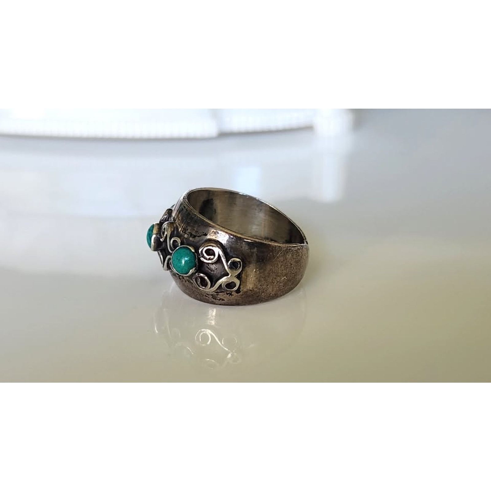 Other Vintage Taxco Mexico Sterling Malachite Dome Ring Size ONE SIZE - 2 Thumbnail