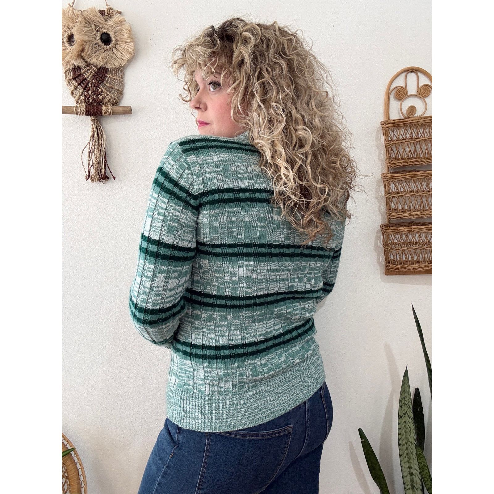 Vintage 70s Green Stripe Cardigan Size ONE SIZE - 3 Thumbnail