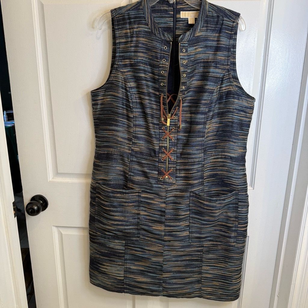 Michael Kors Women's Michael Kors Dress 14 Blue Tan Sleeveless Size XL / US 12-14 / IT 48-50 - 6 Thumbnail
