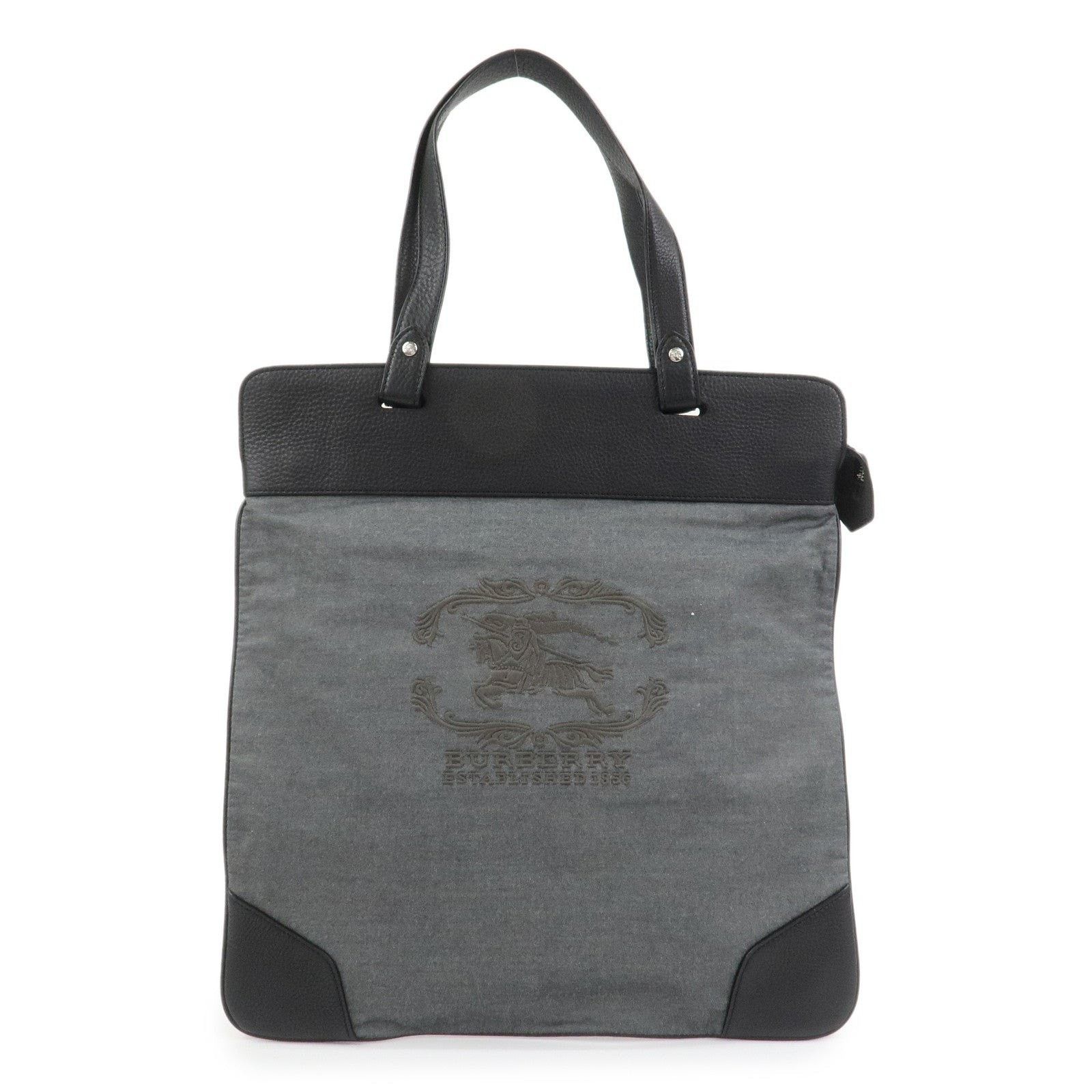 Burberry Burberry Logo Leather Canvas Tote Gray Size ONE SIZE - 1 Thumbnail
