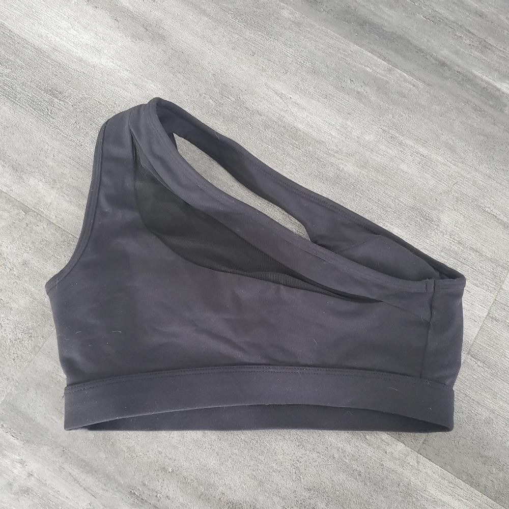 Designer Black Asymmetrical Side Strapped Sport Bra Size ONE SIZE - 2 Thumbnail
