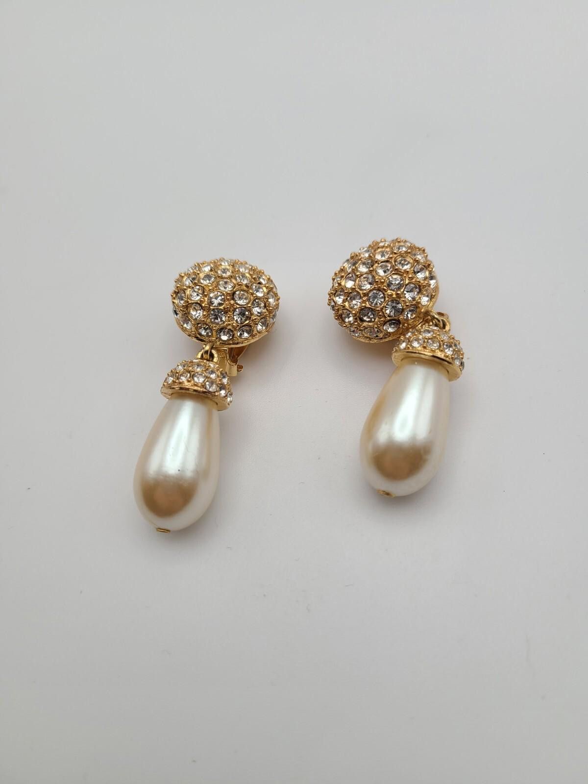 Powell Peralta St. John Faux Pearl And Crystal Dangle Earrings, Signed Size ONE SIZE - 1 Thumbnail