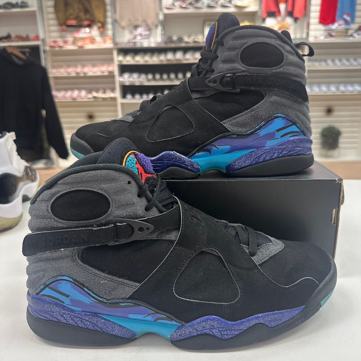 Pre-owned Jordan Brand Size 11.5 - Jordan 8 Retro Aqua 2015 - Sneakers In Black Blue