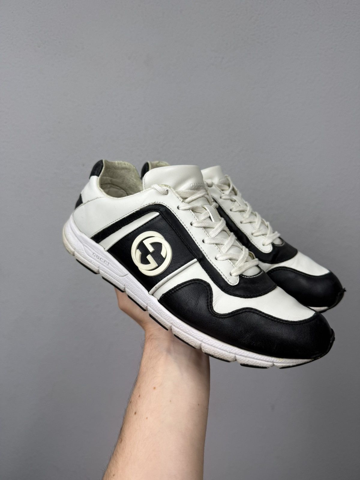 Gucci GUCCI Black White GG Logo Sneakers Shoes Low Top Leather Size US 8 / EU 41 - 2 Thumbnail
