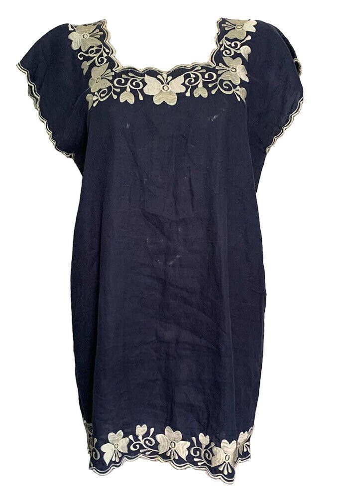 Designer Pre Owned Marine Blue Beige Embroidered Hand Made Blouse S Size S / US 4 / IT 40 - 1 Thumbnail
