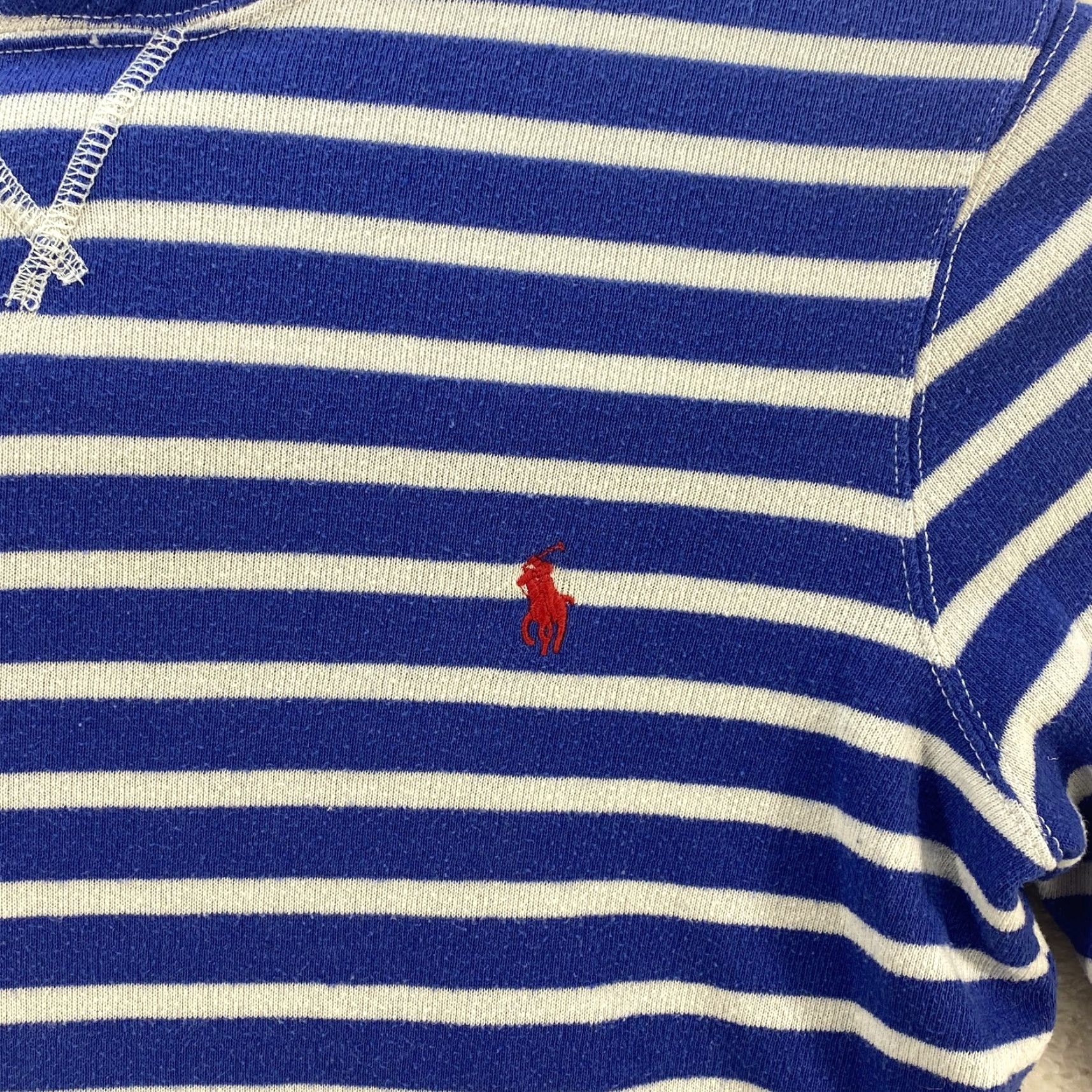 Polo Ralph Lauren VINTAGE Polo Ralph Lauren Blue White Hoodie Sweatshirt Pullover Pockets Mens M Size US M / EU 48-50 / 2 - 4 Thumbnail