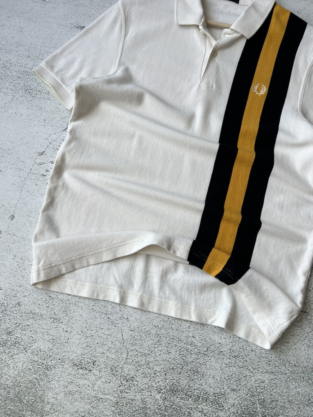 Fred Perry 💫 Fred Perry Polo Shirt – White/Yellow/Black Stripe Rare Size US L / EU 52-54 / 3 - 5 Thumbnail