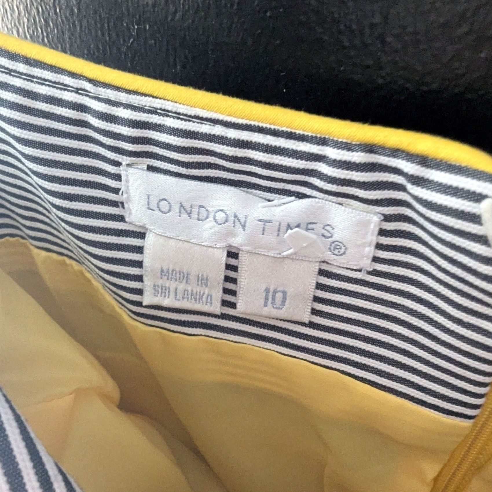 Vintage London Times Striped Dress Women 10 Midi Sleeveless Navy White Yellow Piping Buckle Fit & Flare Sundress Size L / US 10 / IT 46 - 5 Thumbnail