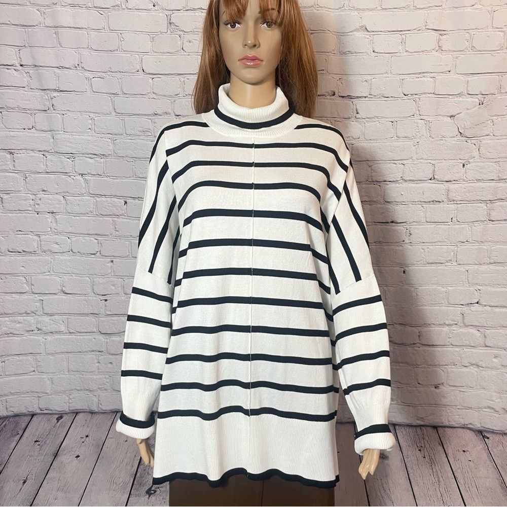Adrianna Papell NWT New $89 Adrianna Papell White Black Stripe Turtleneck S Size XL / US 12-14 / IT 48-50 - 2 Thumbnail