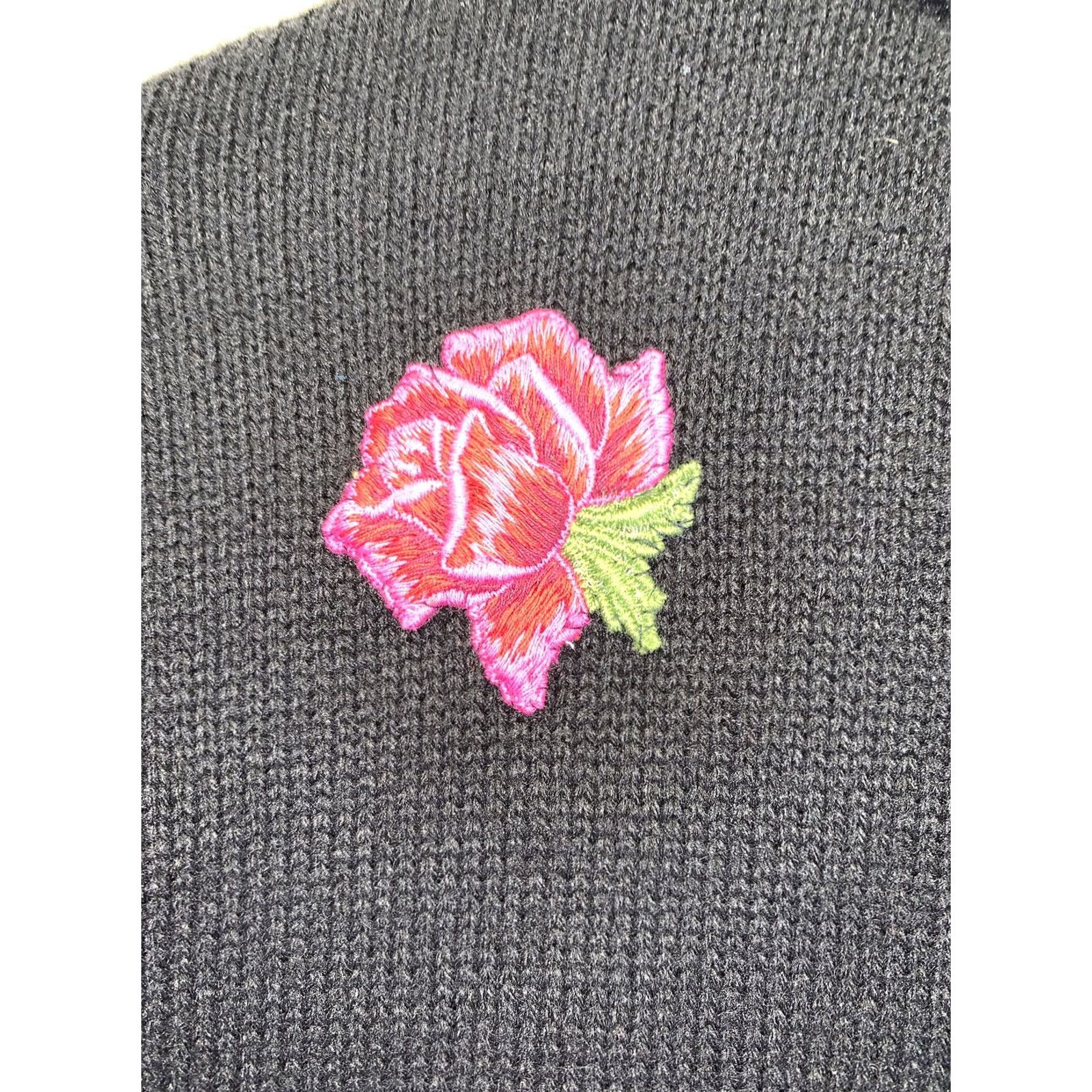 Vintage Vintage Picket & Post Black Knit Rose Embroidered Sweater Petites S Size S / US 4 / IT 40 - 2 Thumbnail
