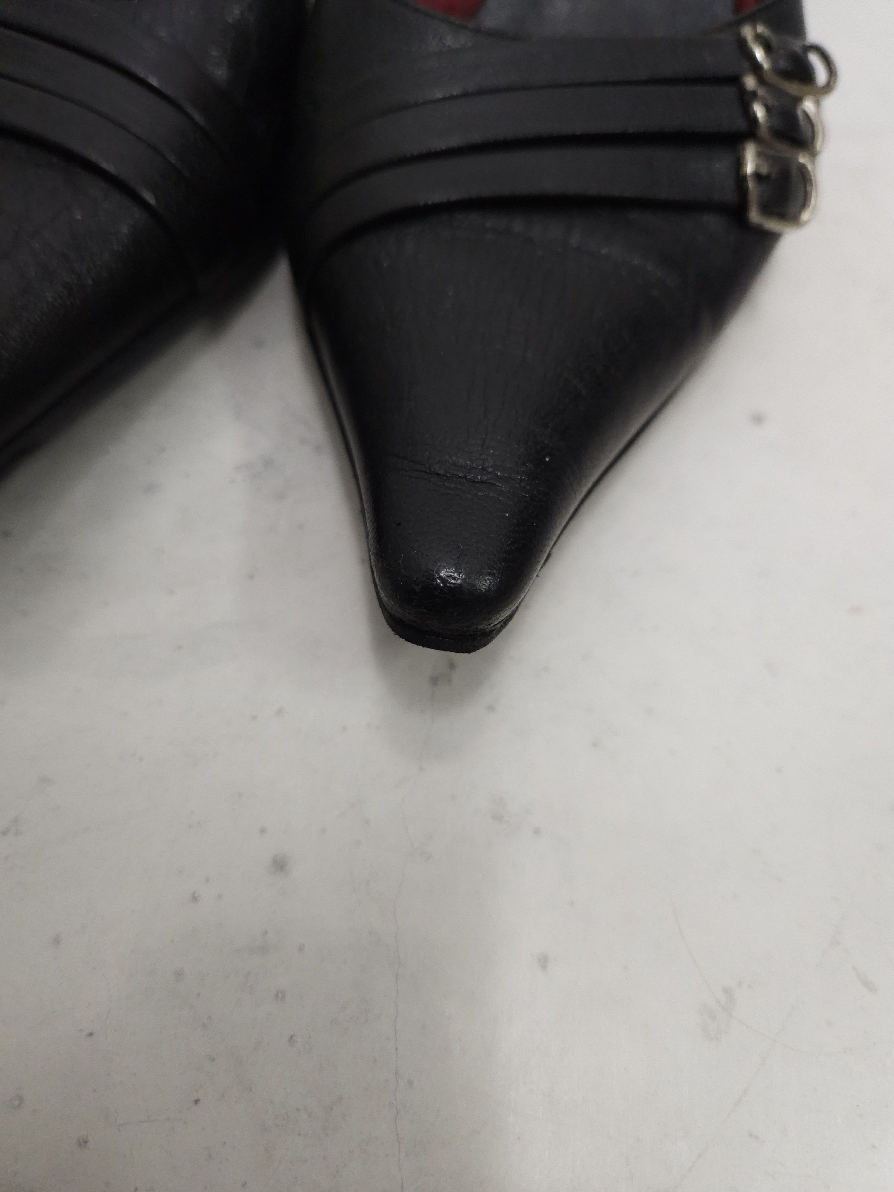 Vintage Archive y2k black leather pointed toe mules with buckles Size US 5 / IT 35 - 9 Thumbnail