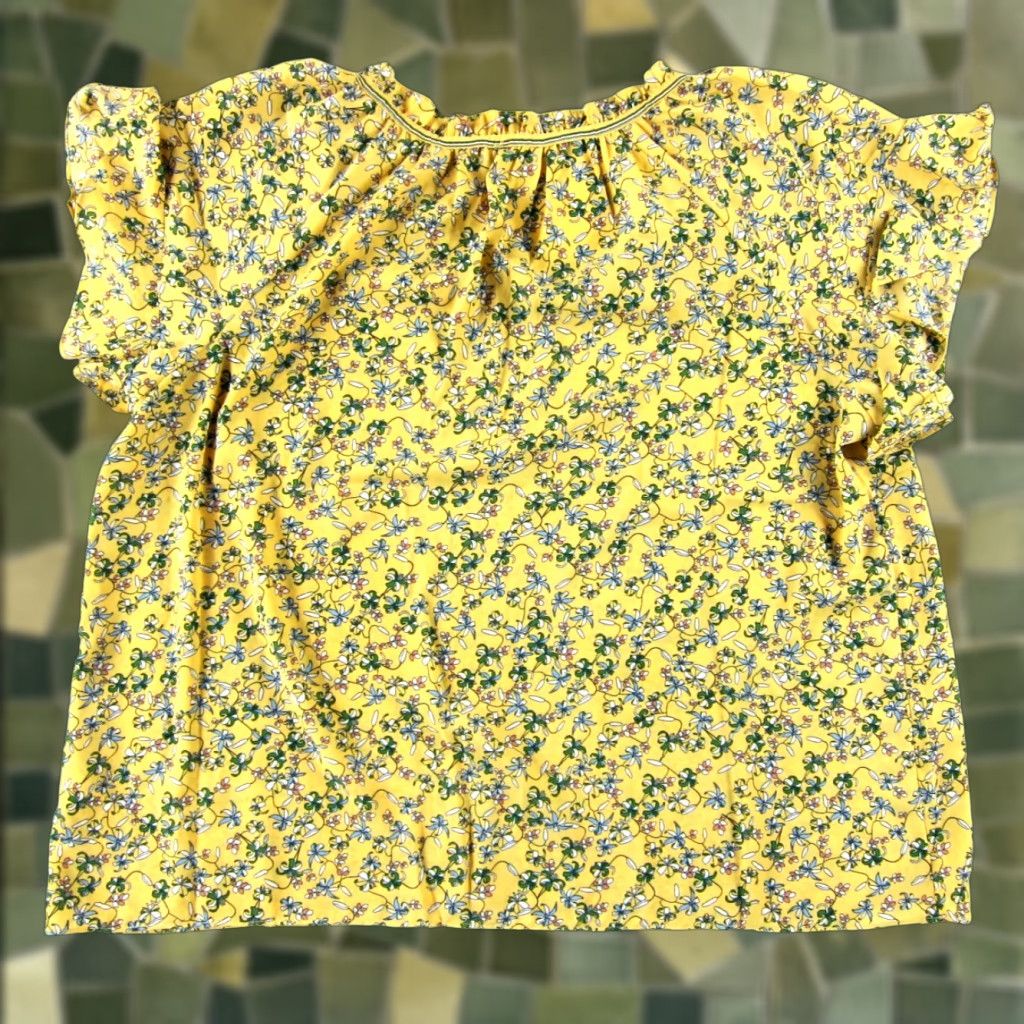 Vintage Max Studio Blouse Shirt Women 2X Yellow Green Blue Floral Ruffle Neck Short Sleeve Casual Polyester 100% 2X Womens Size XXL / US 16-18 / IT 52-54 - 1 Thumbnail