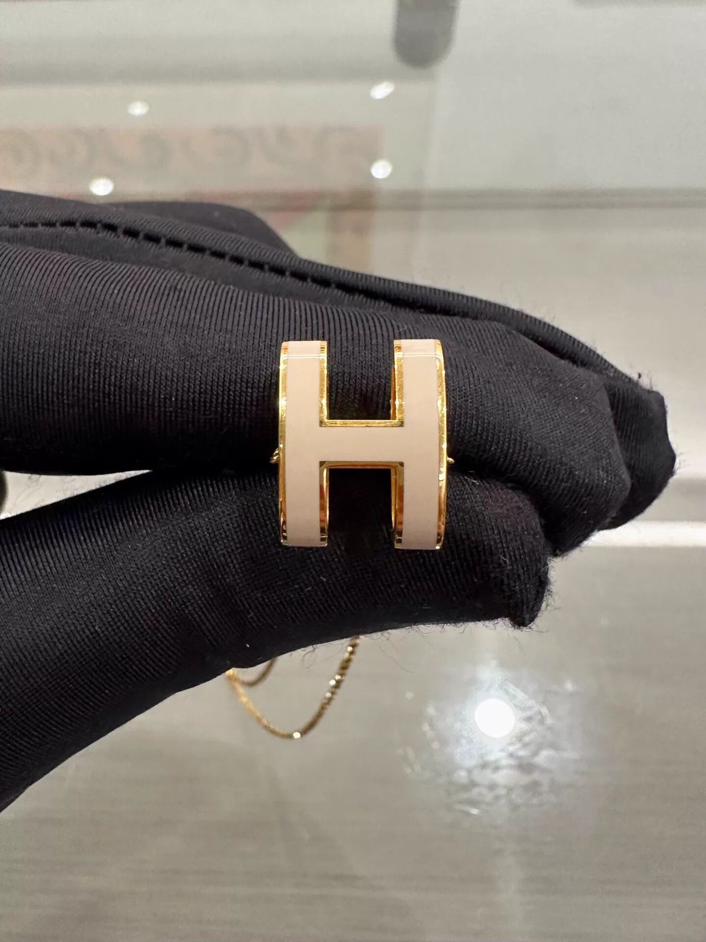 Hermes Hermès Pop H Taupe Enamel LH Rose Gold Necklace Size ONE SIZE - 4 Thumbnail