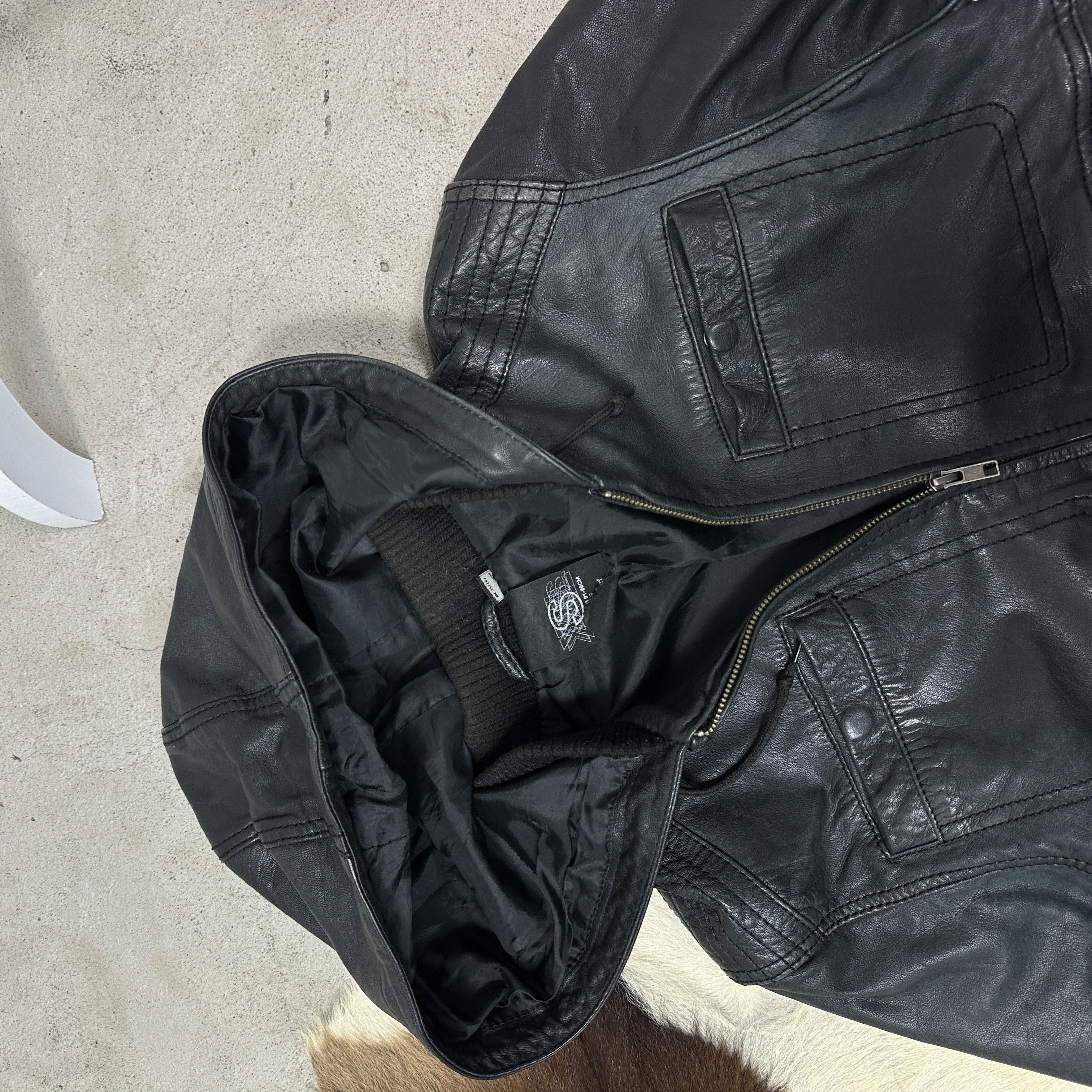 Vintage Vintage Leather Grunge Biker Moto Hooded Jacket 00s Size S / US 4 / IT 40 - 4 Thumbnail