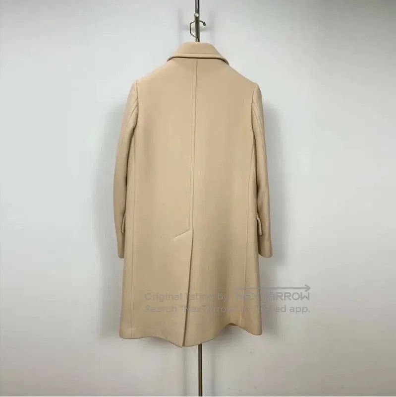 Miu Miu Miu Miu Beige Wool Logo-Trimmed Coat . Size M / US 6-8 / IT 42-44 - 2 Thumbnail